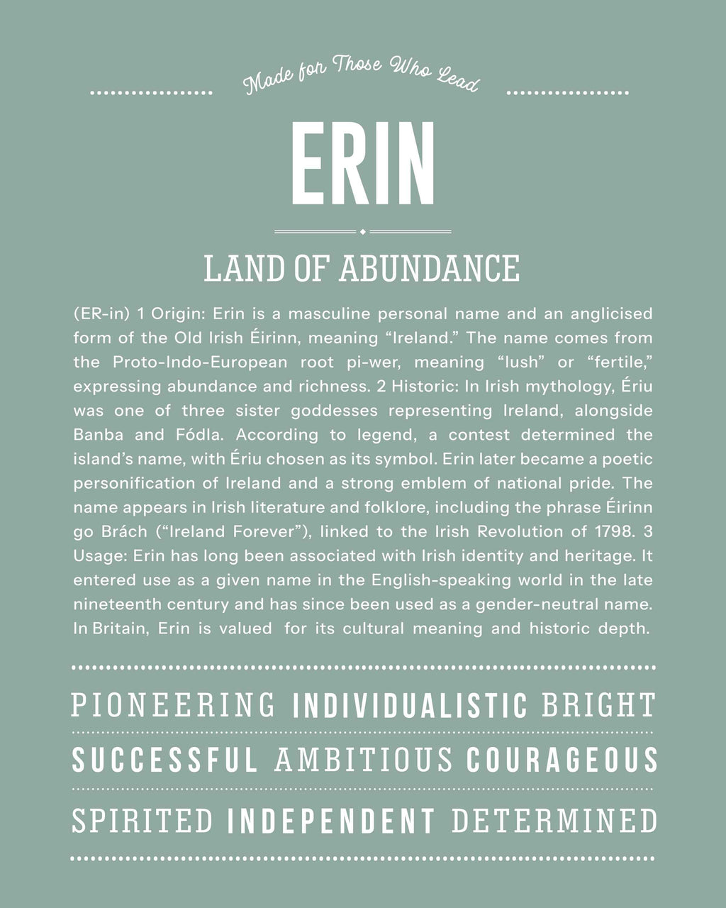 Erin (male) | Personalised Name Meaning Print – Custom Name Art Gift