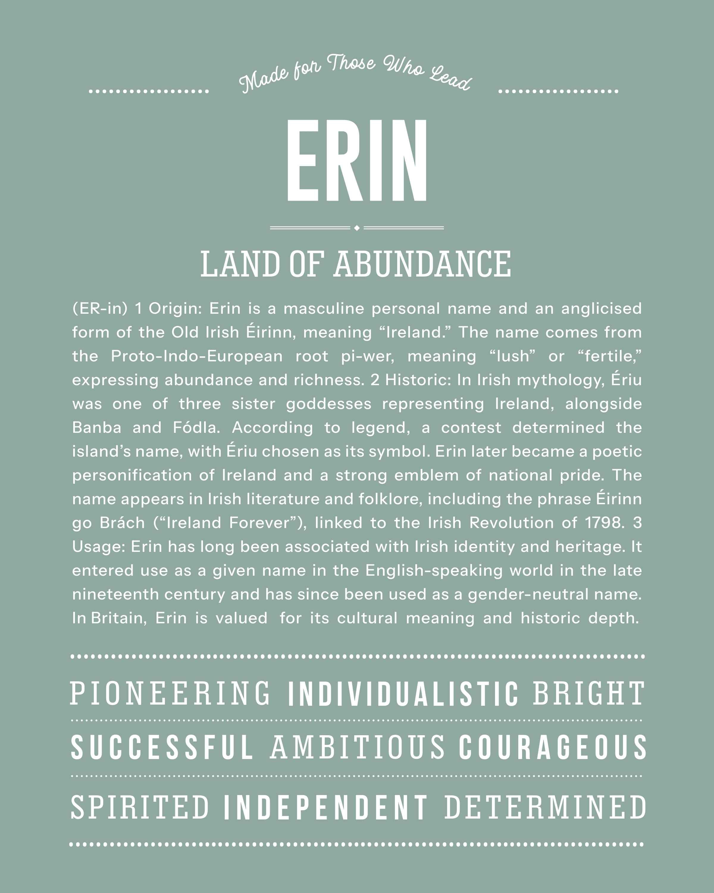Erin (male) | Personalised Name Meaning Print – Custom Name Art Gift