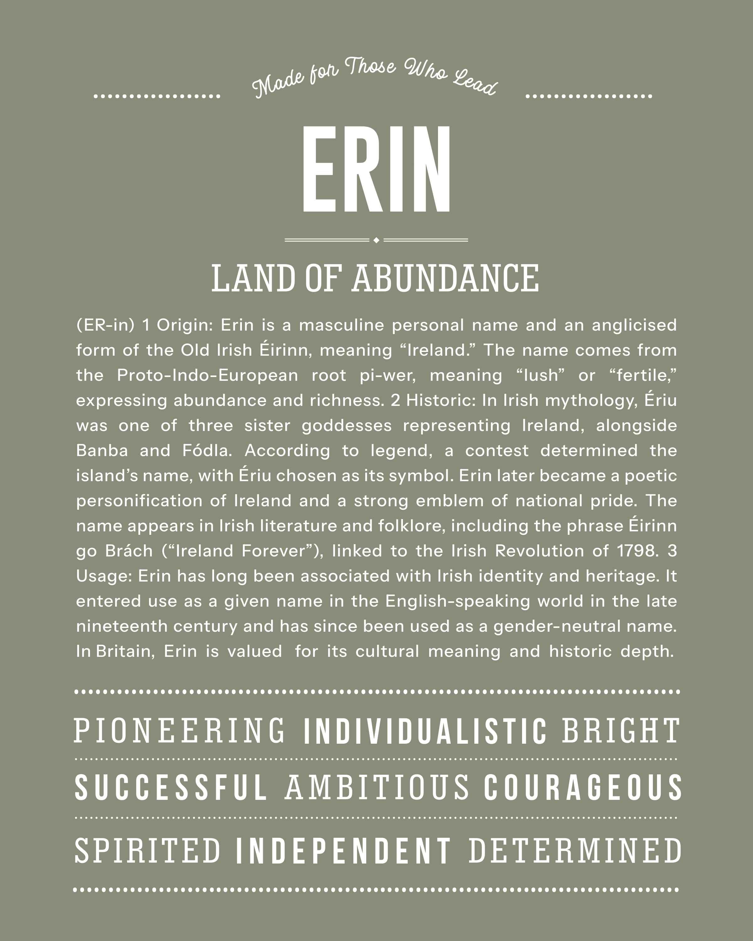 Erin (male) | Personalised Name Meaning Print – Custom Name Art Gift