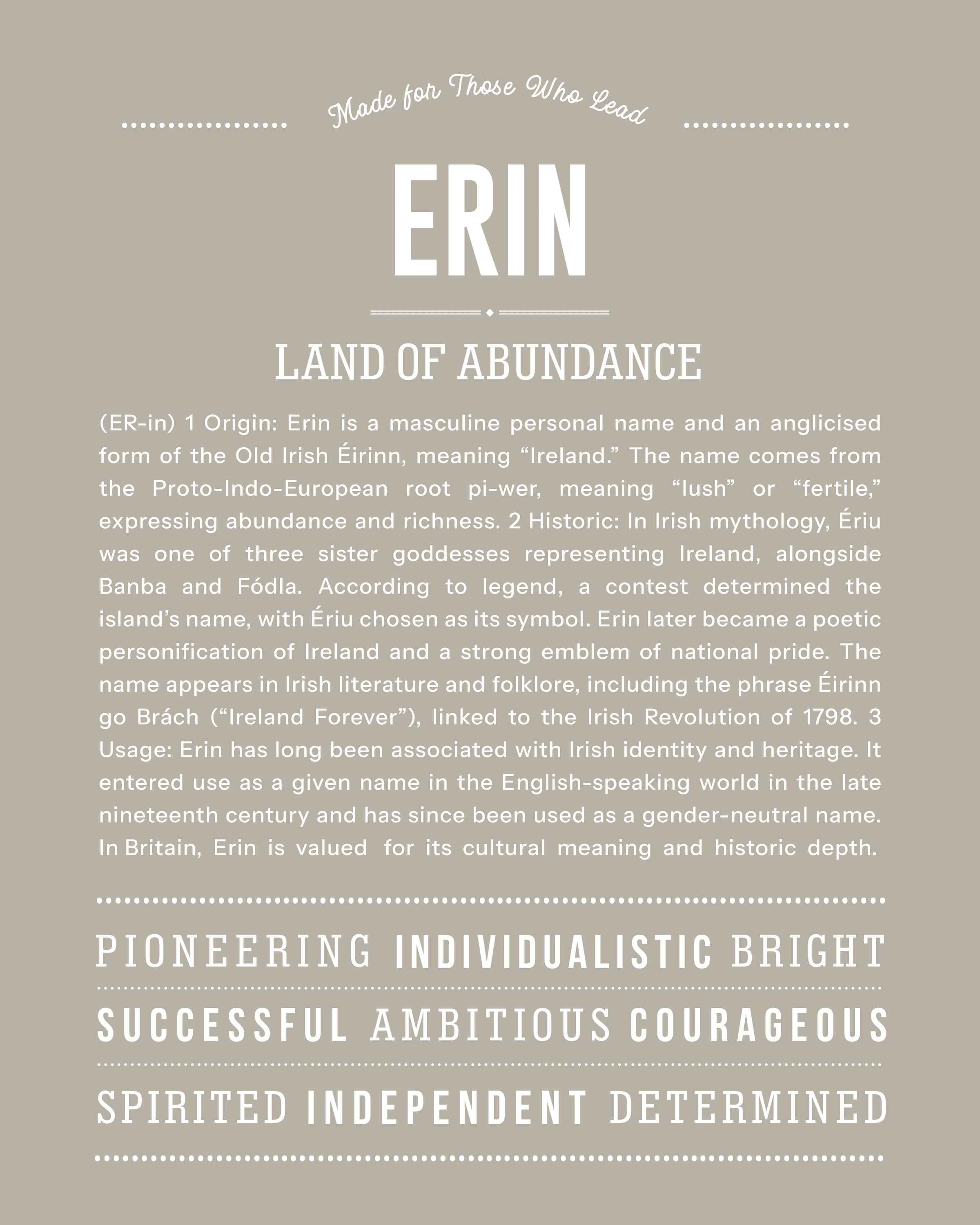Erin (male) | Personalised Name Meaning Print – Custom Name Art Gift
