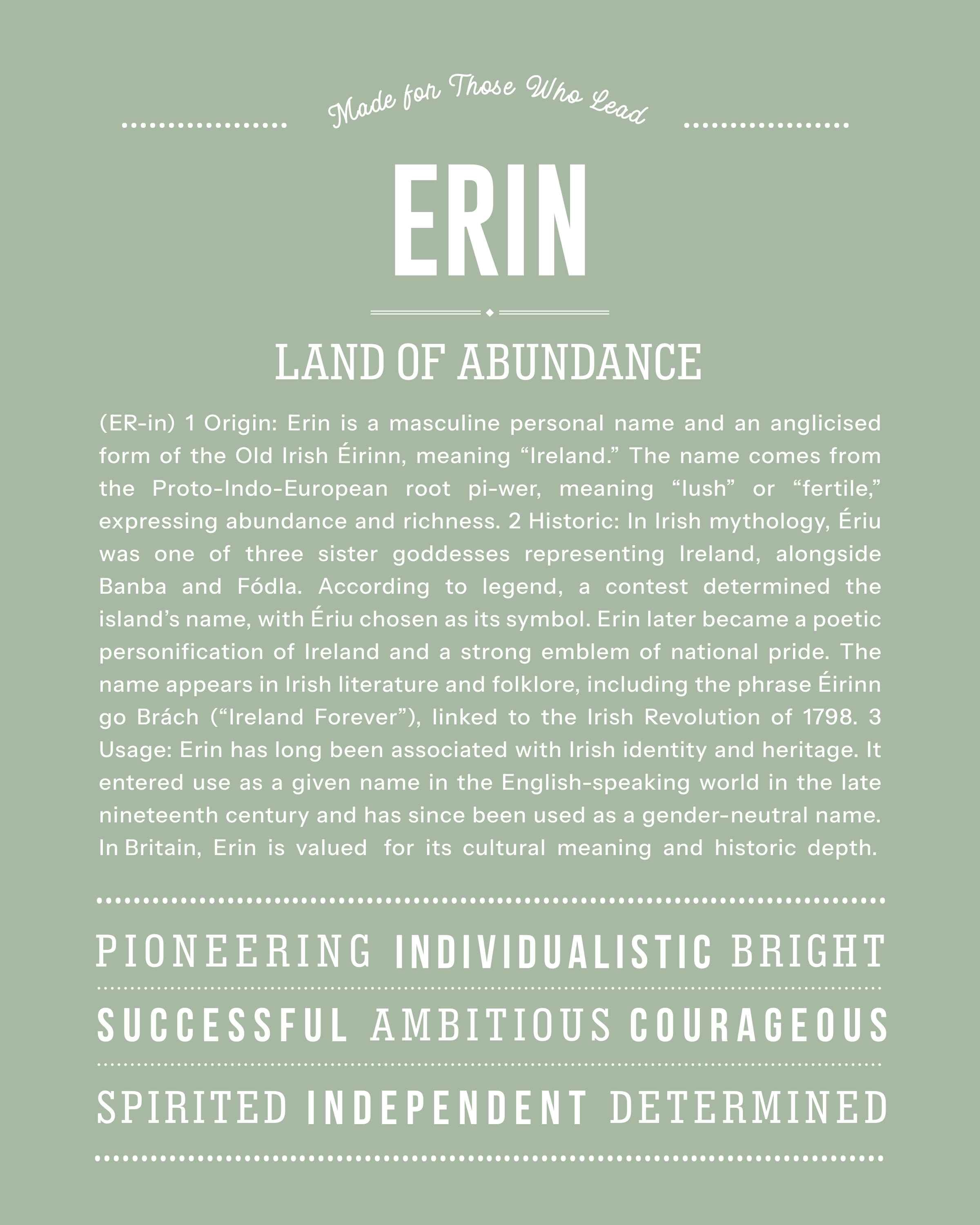 Erin (male) | Personalised Name Meaning Print – Custom Name Art Gift