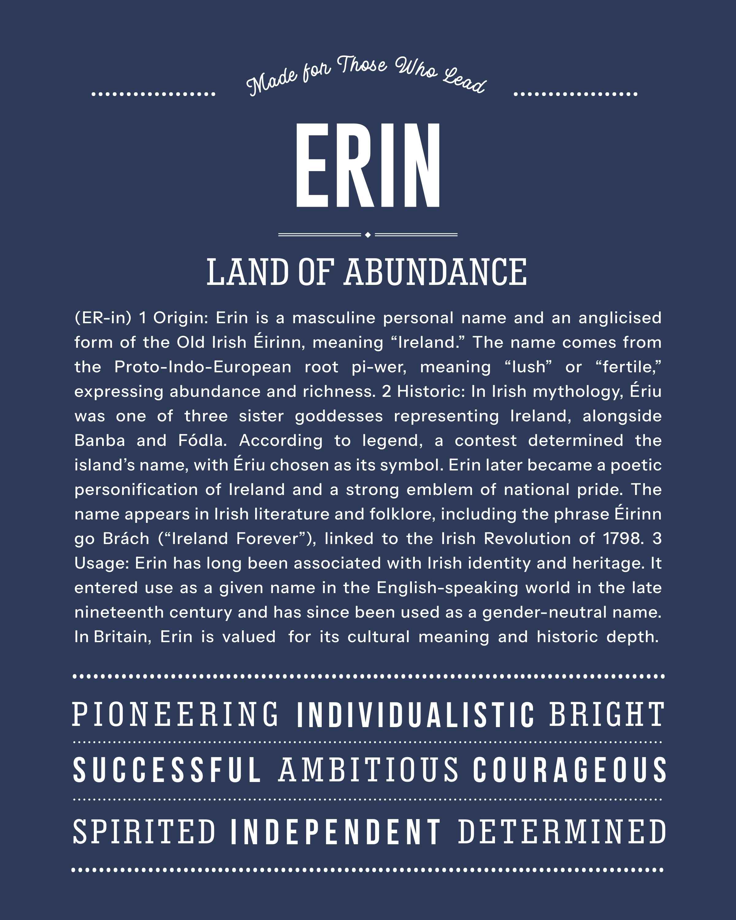 Erin (male) | Personalised Name Meaning Print – Custom Name Art Gift