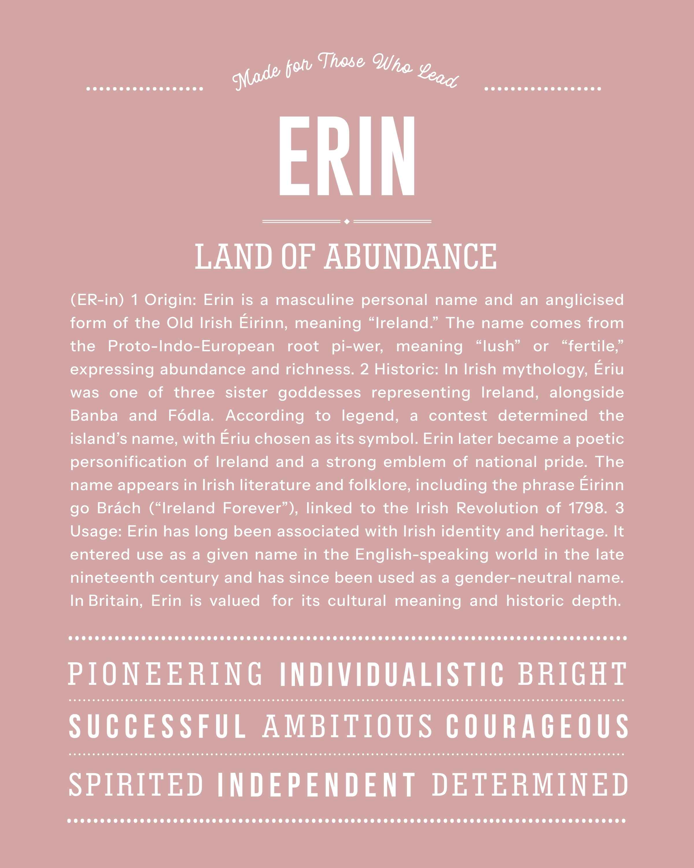 Erin (male) | Personalised Name Meaning Print – Custom Name Art Gift
