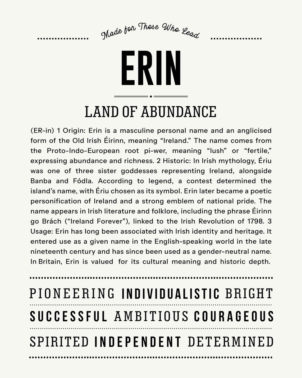 Erin (male) | Personalised Name Meaning Print – Custom Name Art Gift
