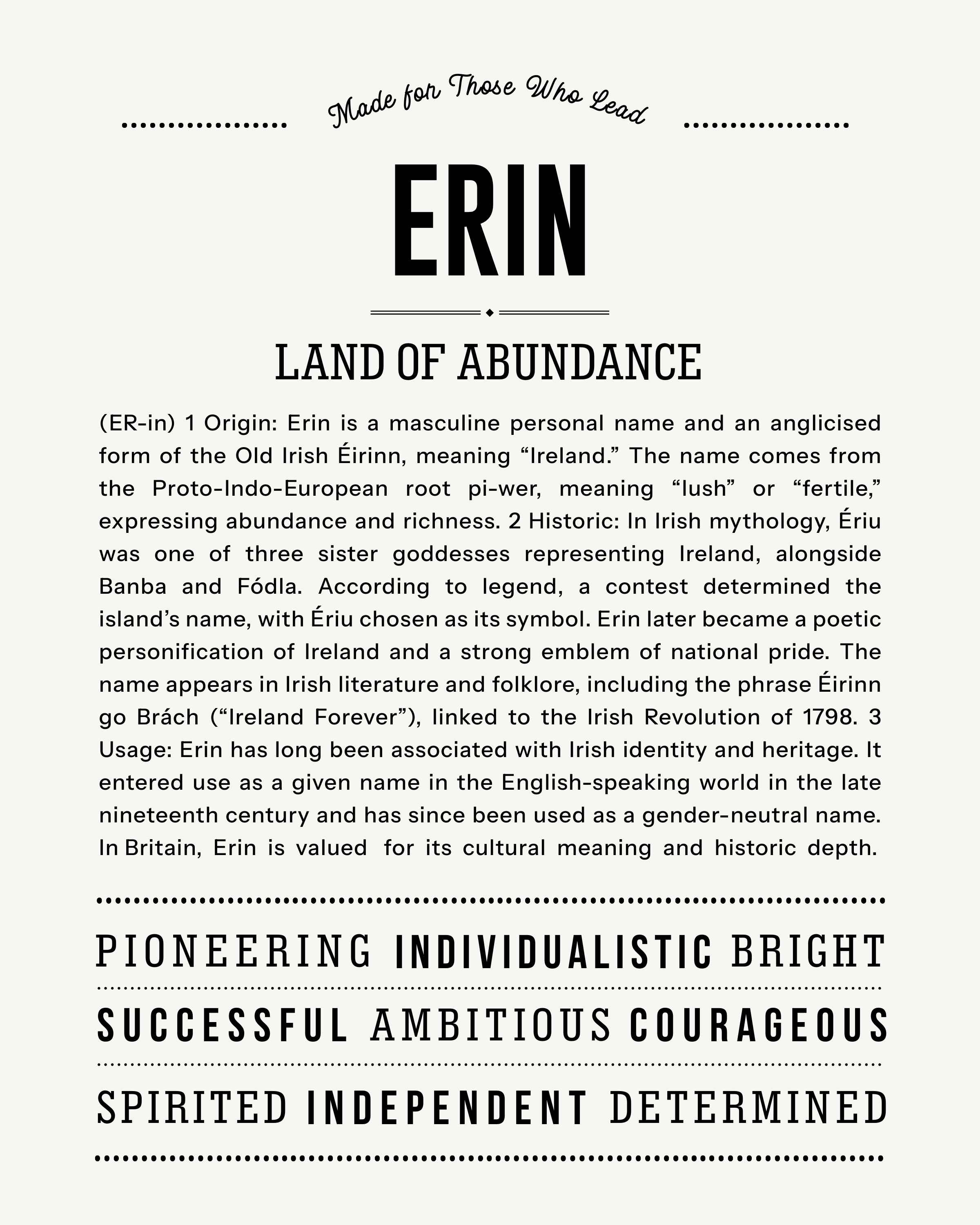 Erin (male) | Personalised Name Meaning Print – Custom Name Art Gift