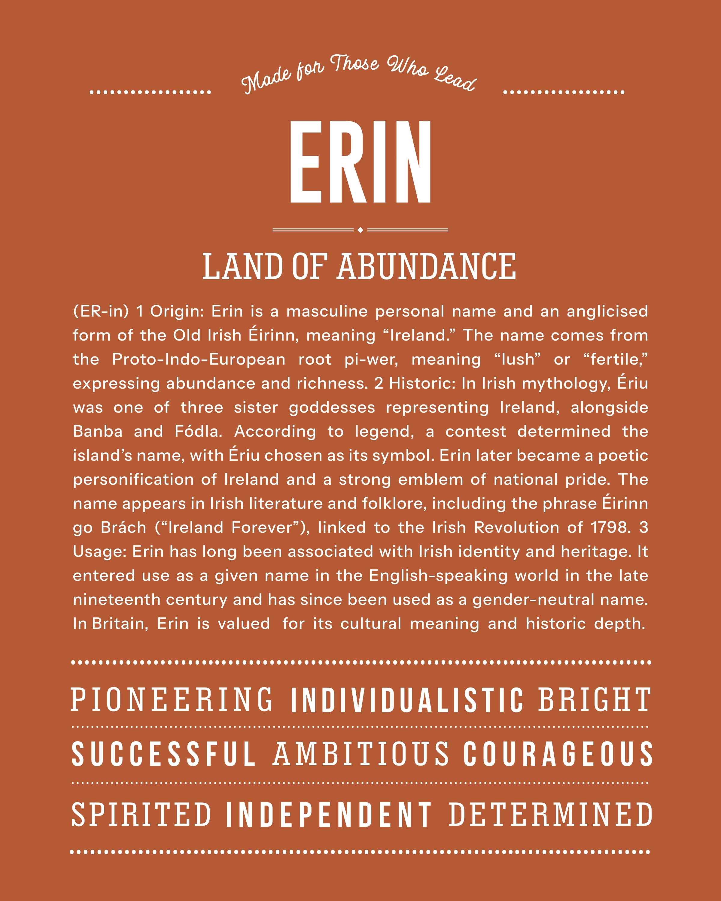 Erin (male) | Personalised Name Meaning Print – Custom Name Art Gift