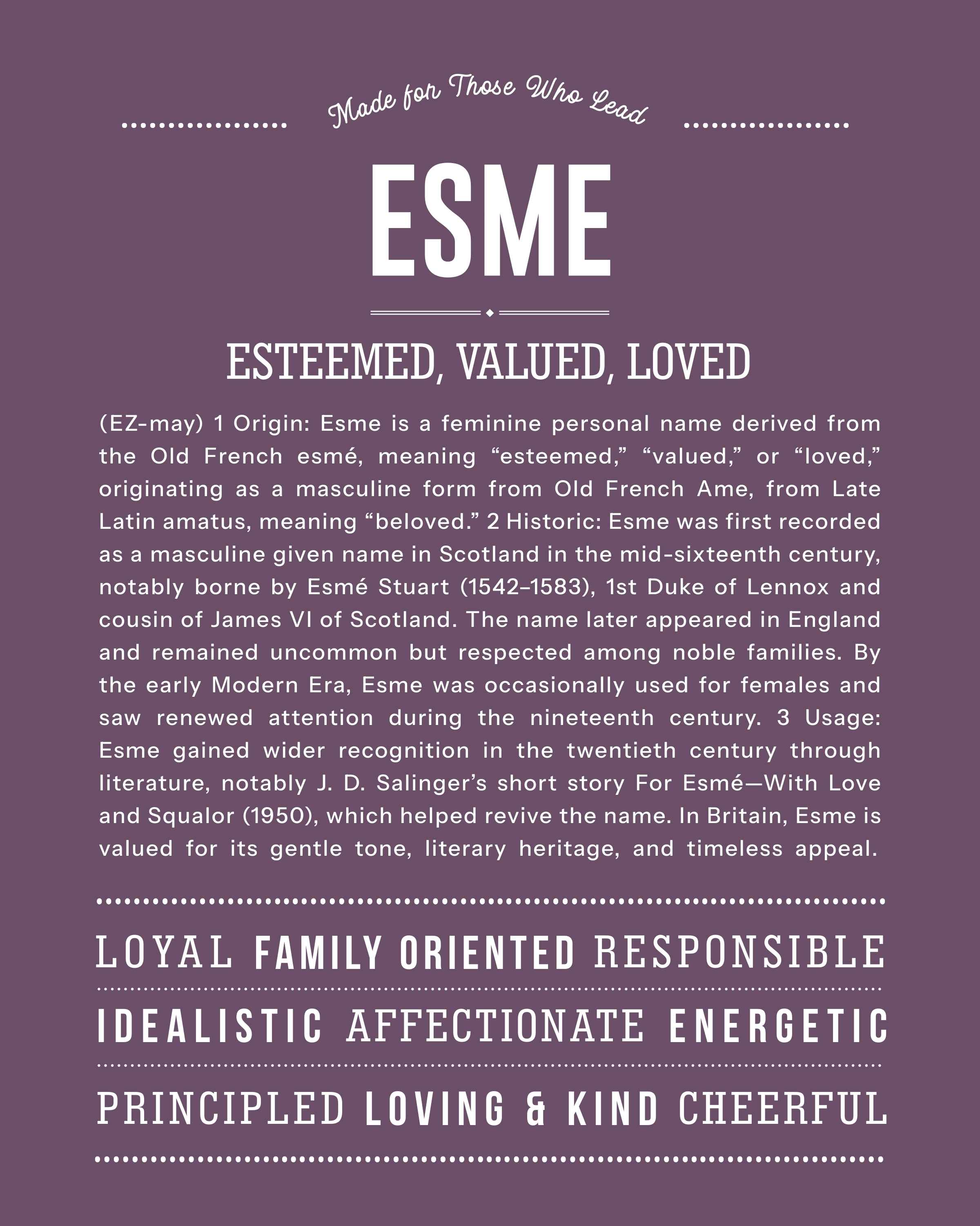 Esme | Personalised Name Meaning Print – Custom Name Art Gift