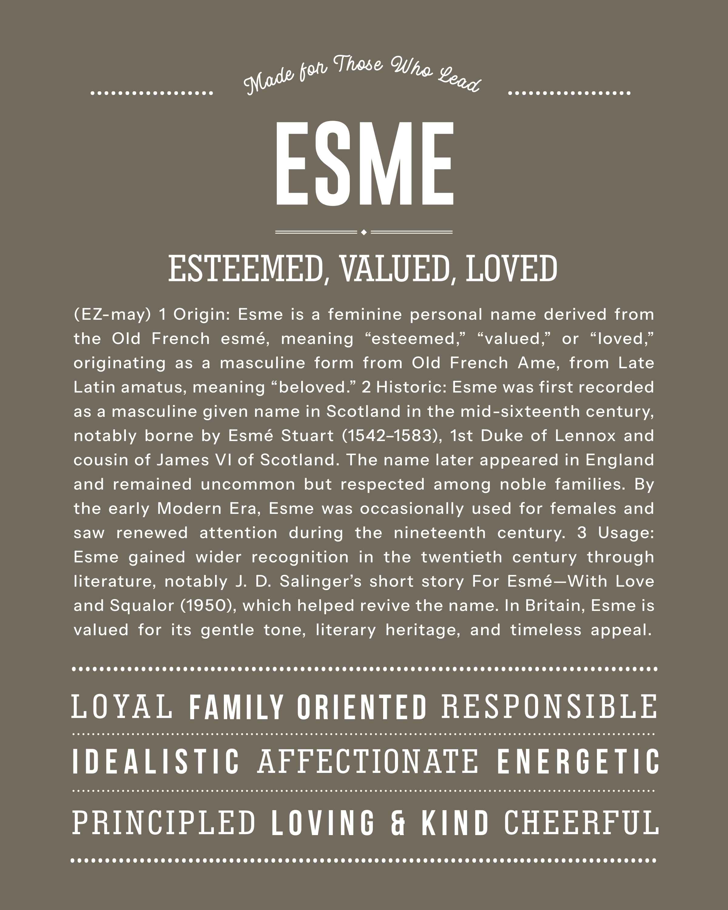 Esme | Personalised Name Meaning Print – Custom Name Art Gift