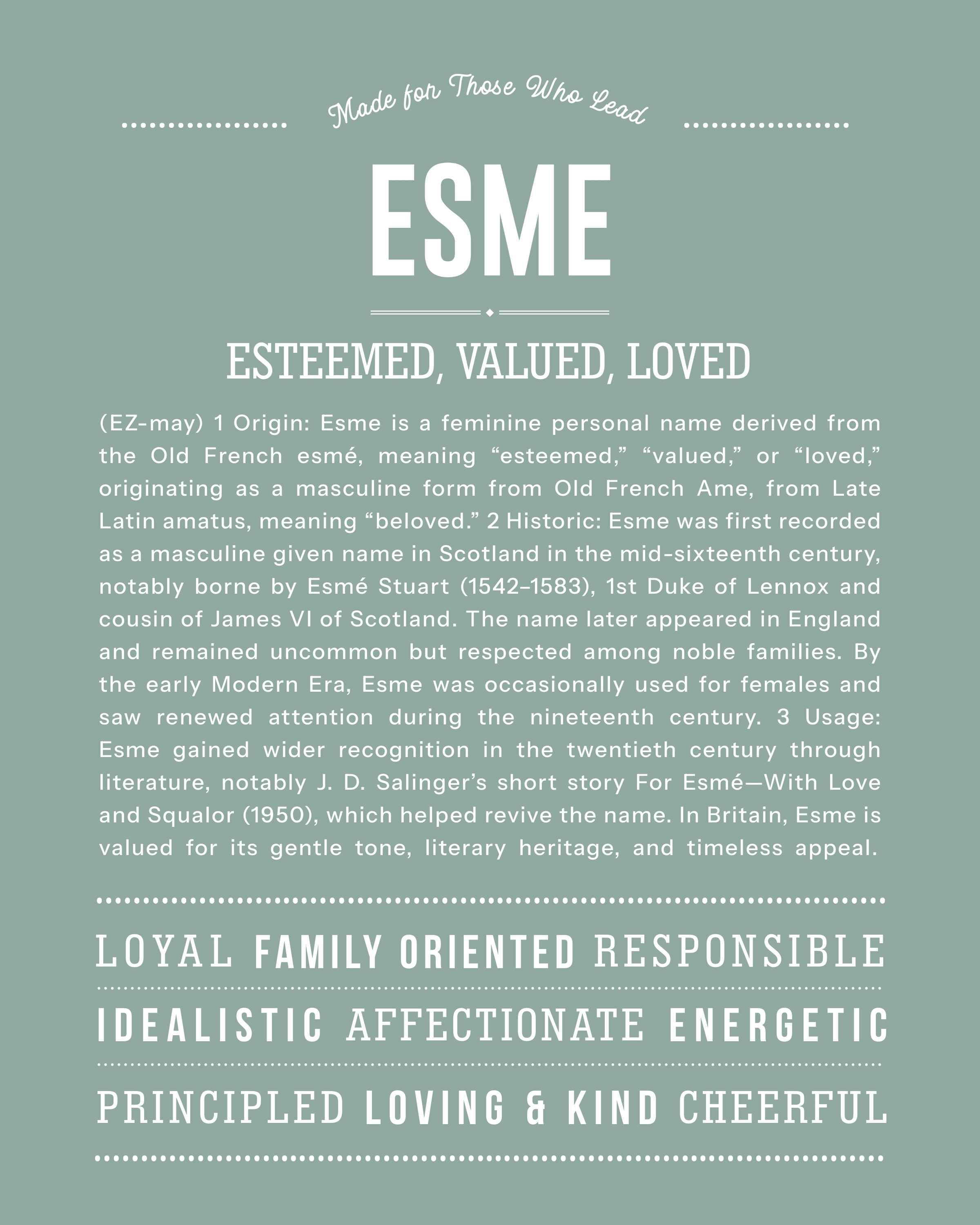Esme | Personalised Name Meaning Print – Custom Name Art Gift