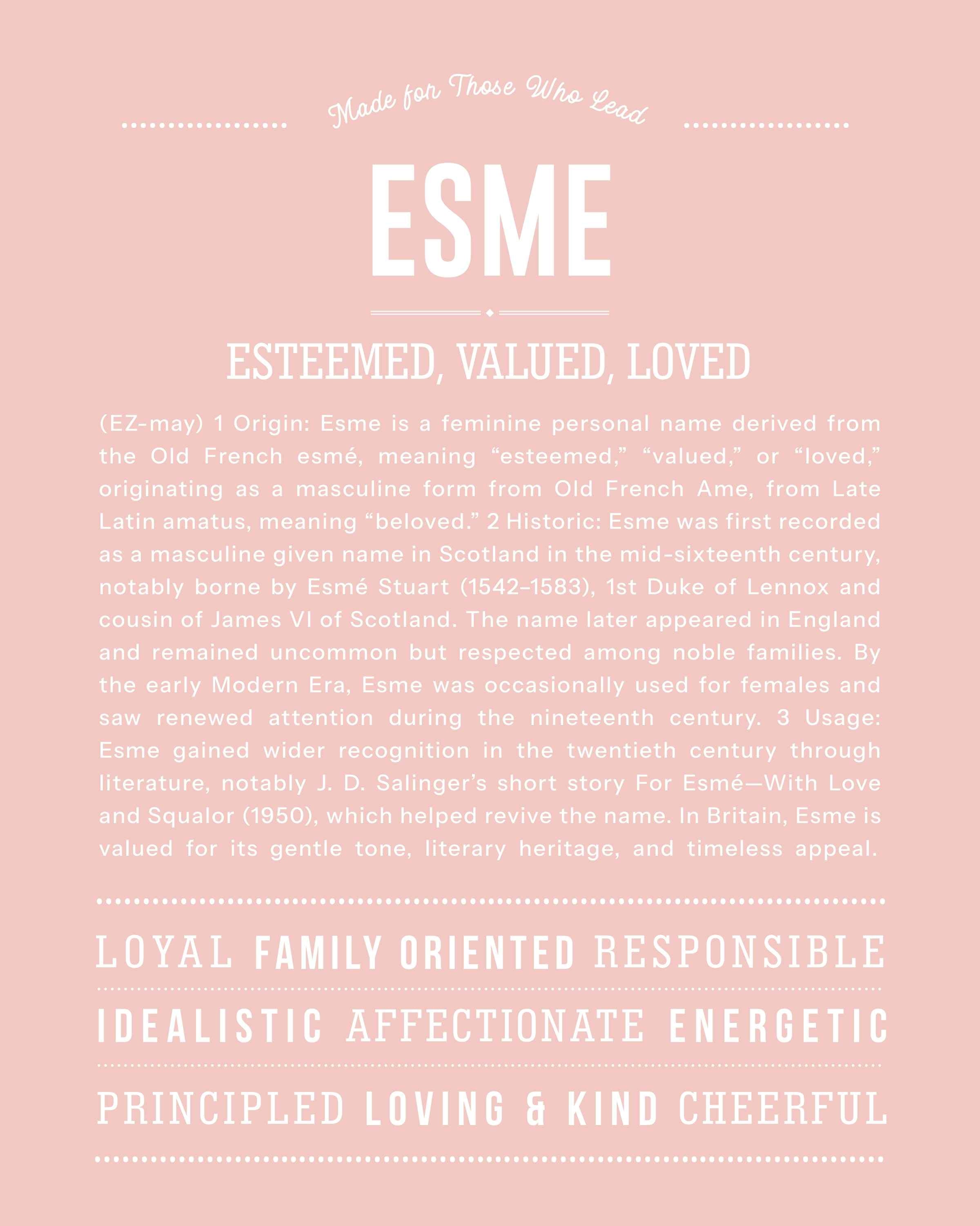 Esme | Personalised Name Meaning Print – Custom Name Art Gift