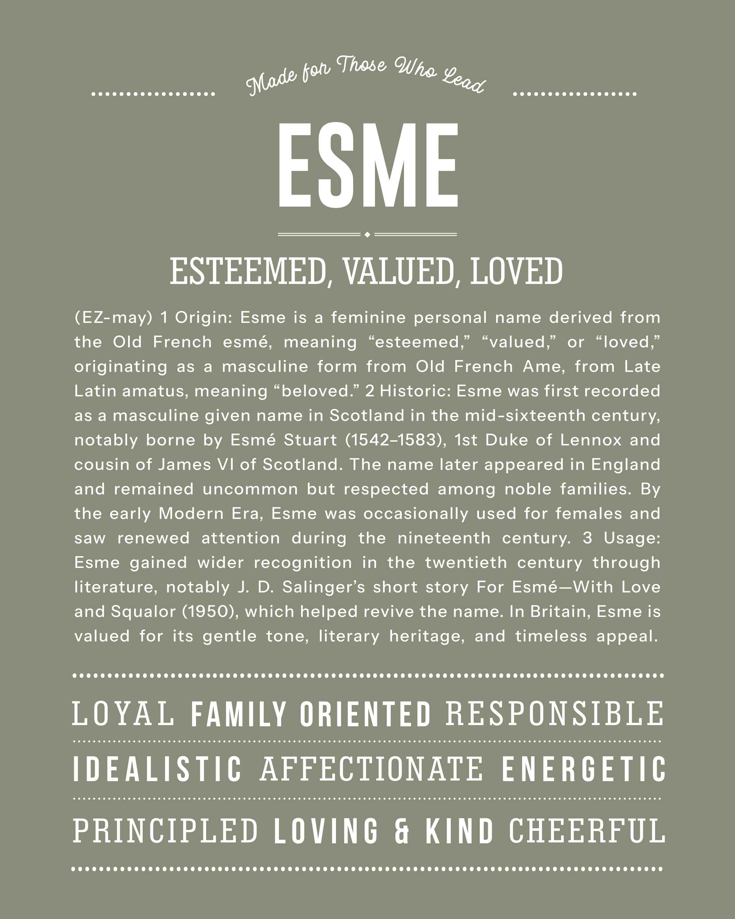 Esme | Personalised Name Meaning Print – Custom Name Art Gift