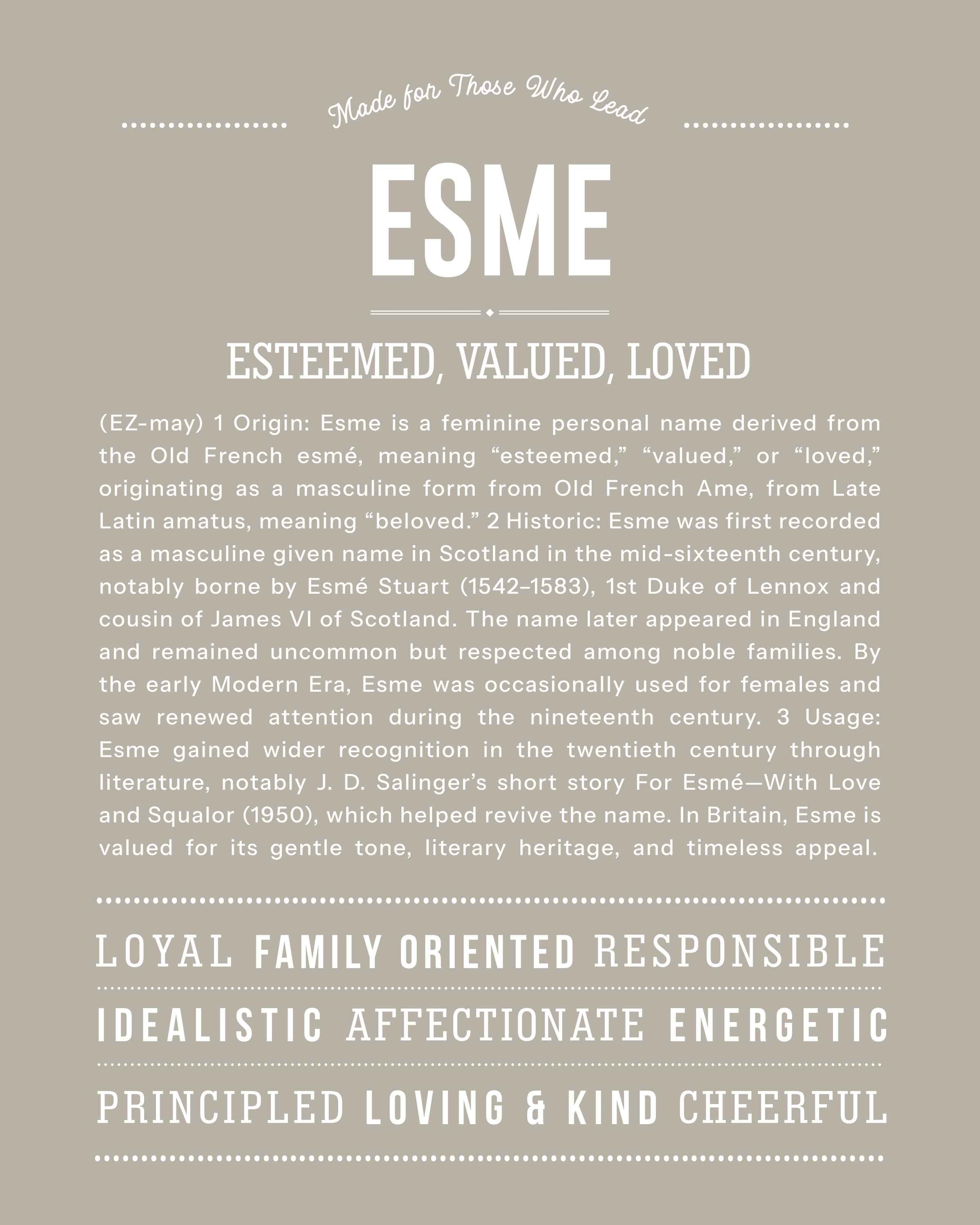 Esme | Personalised Name Meaning Print – Custom Name Art Gift