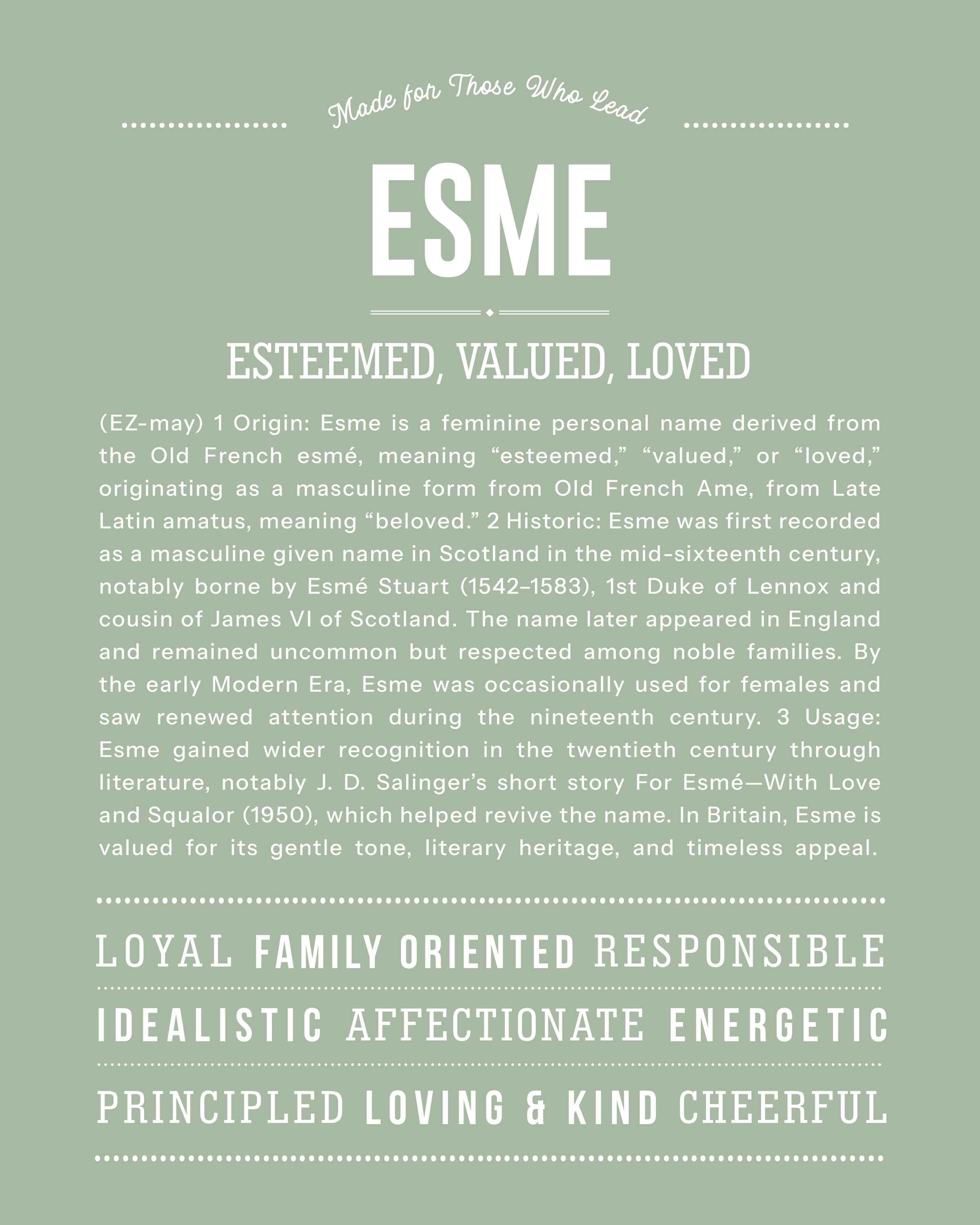 Esme | Personalised Name Meaning Print – Custom Name Art Gift