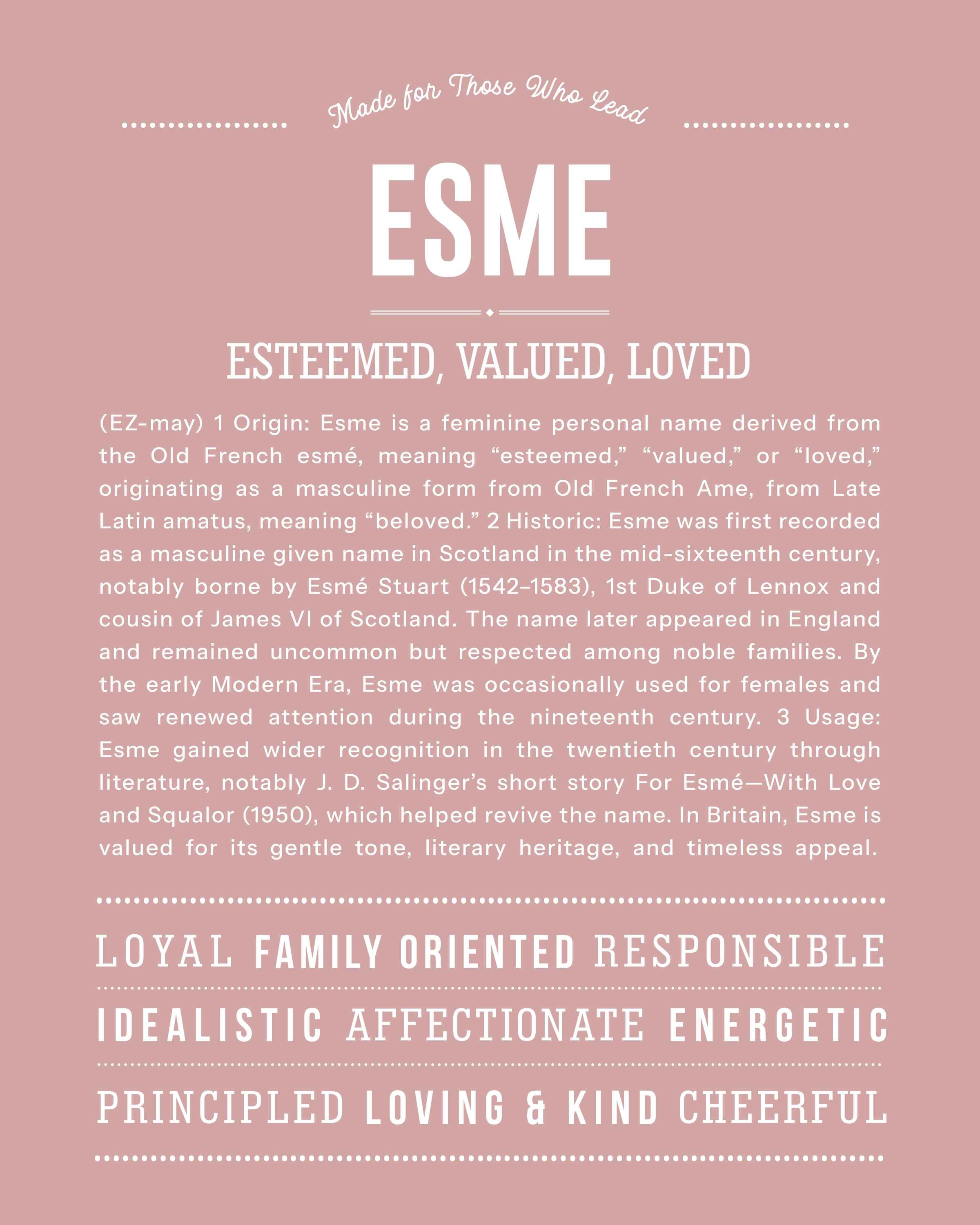 Esme | Personalised Name Meaning Print – Custom Name Art Gift