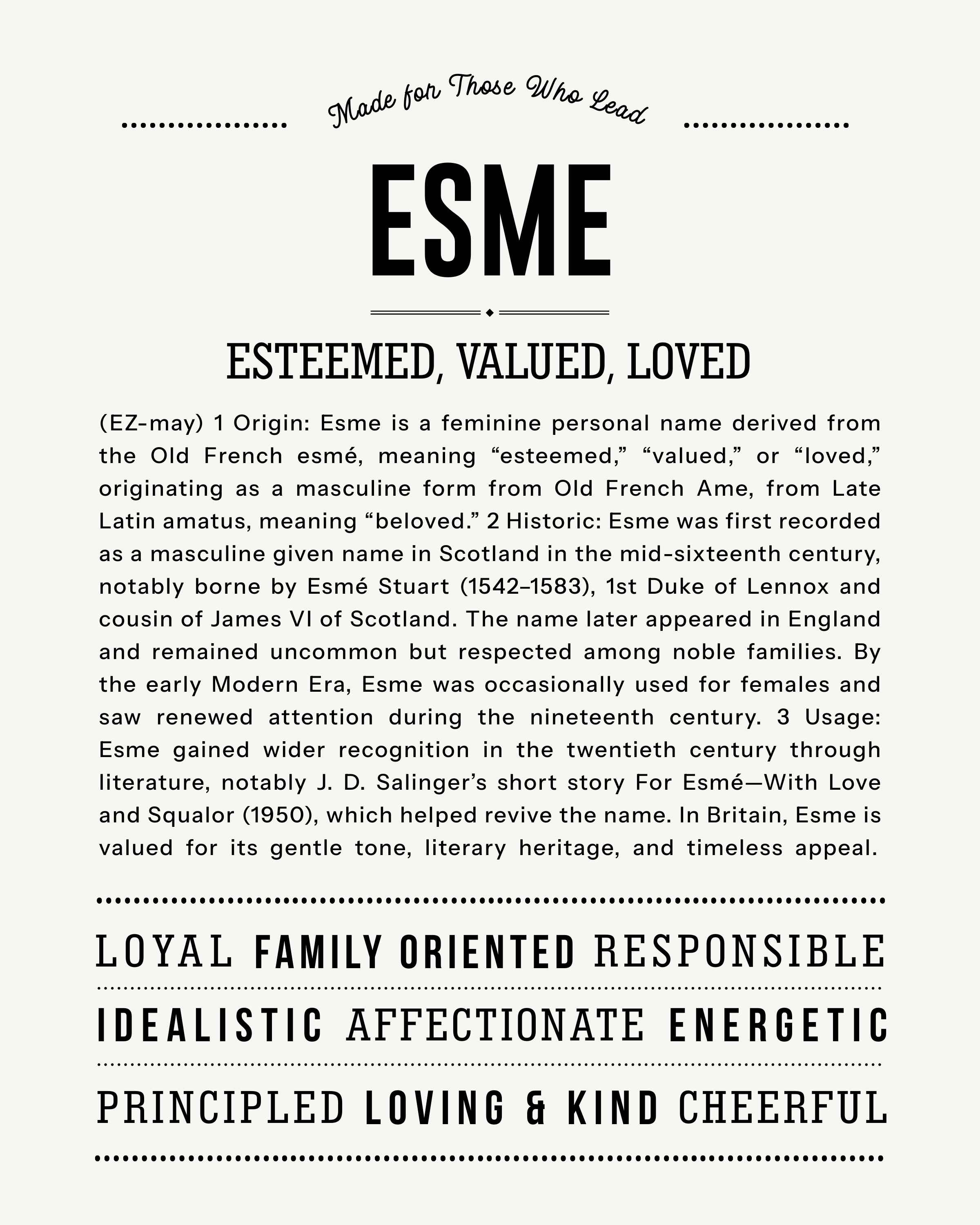 Esme | Personalised Name Meaning Print – Custom Name Art Gift