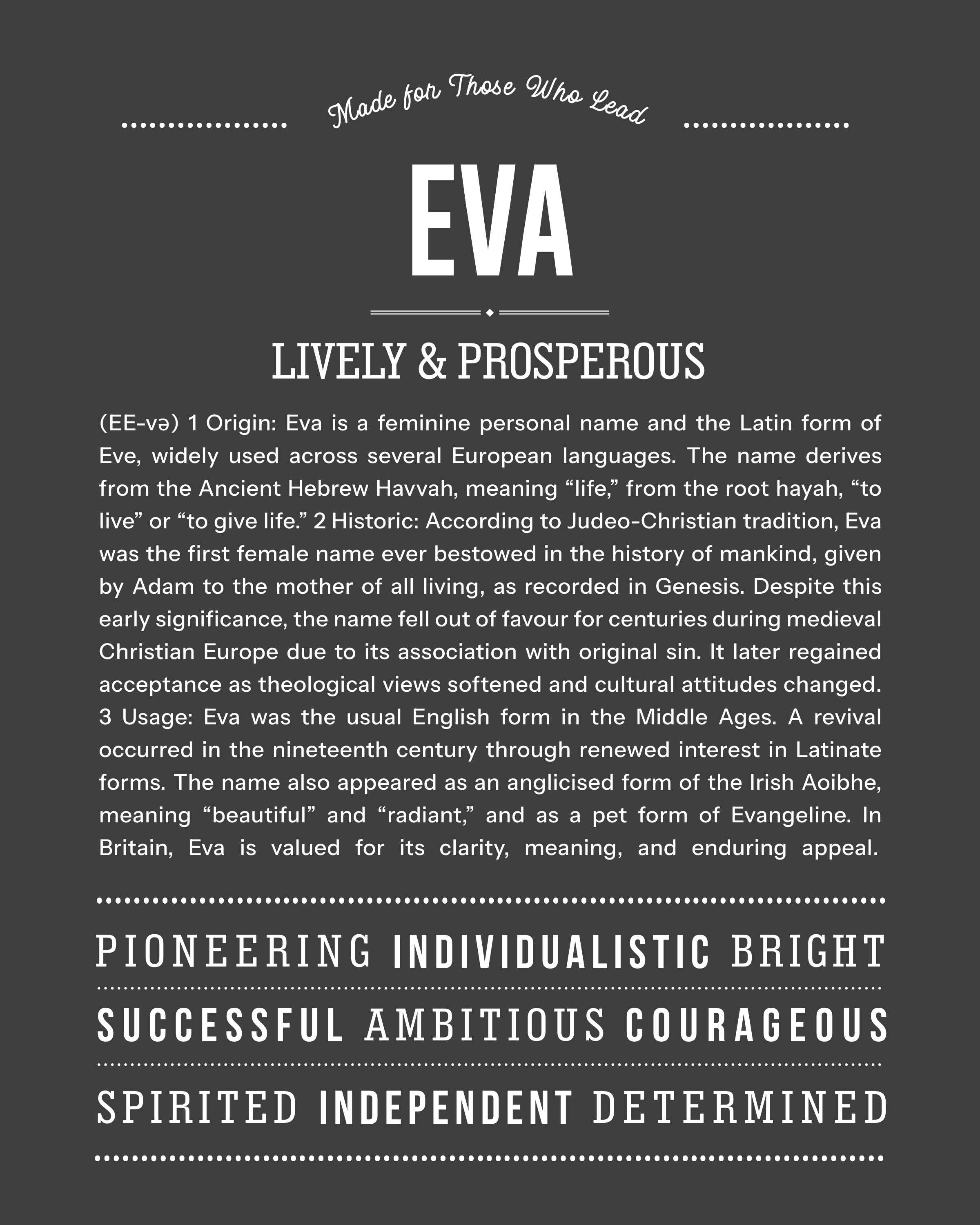 Eva | Personalised Name Meaning Print – Custom Name Art Gift