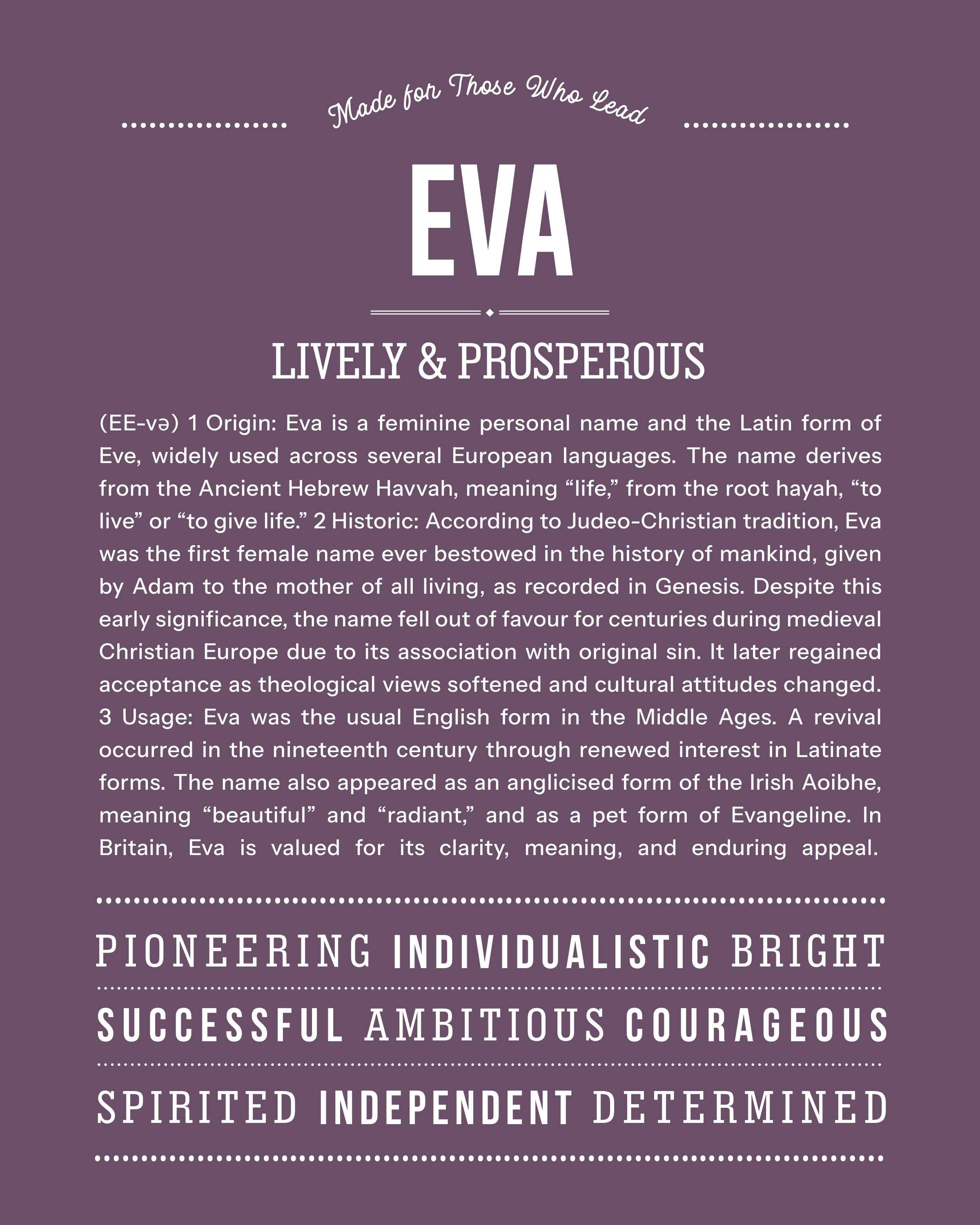 Eva | Personalised Name Meaning Print – Custom Name Art Gift