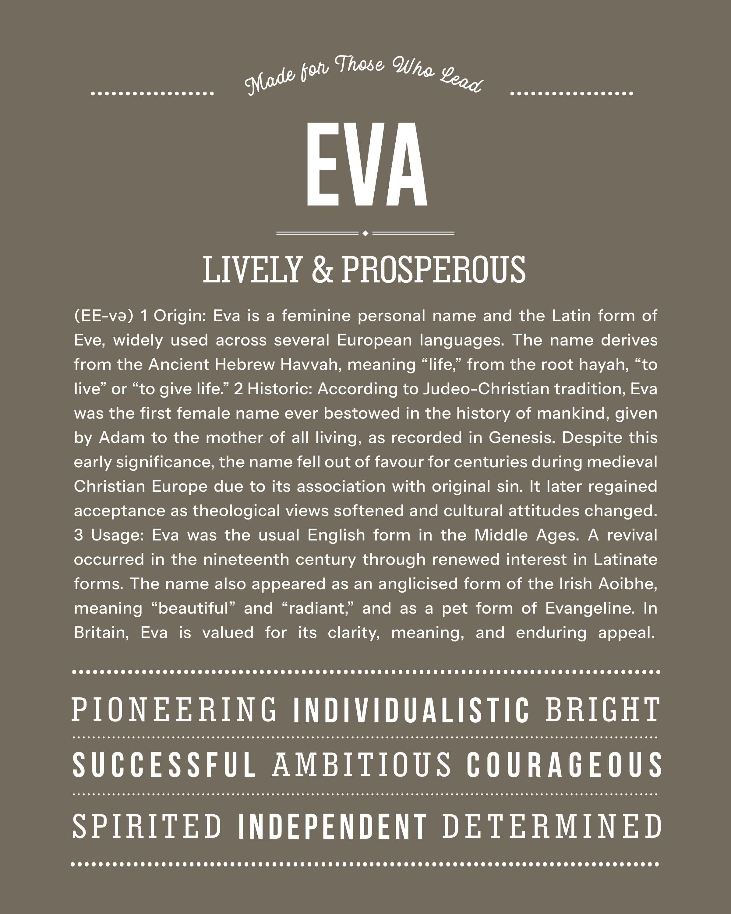 Eva | Personalised Name Meaning Print – Custom Name Art Gift