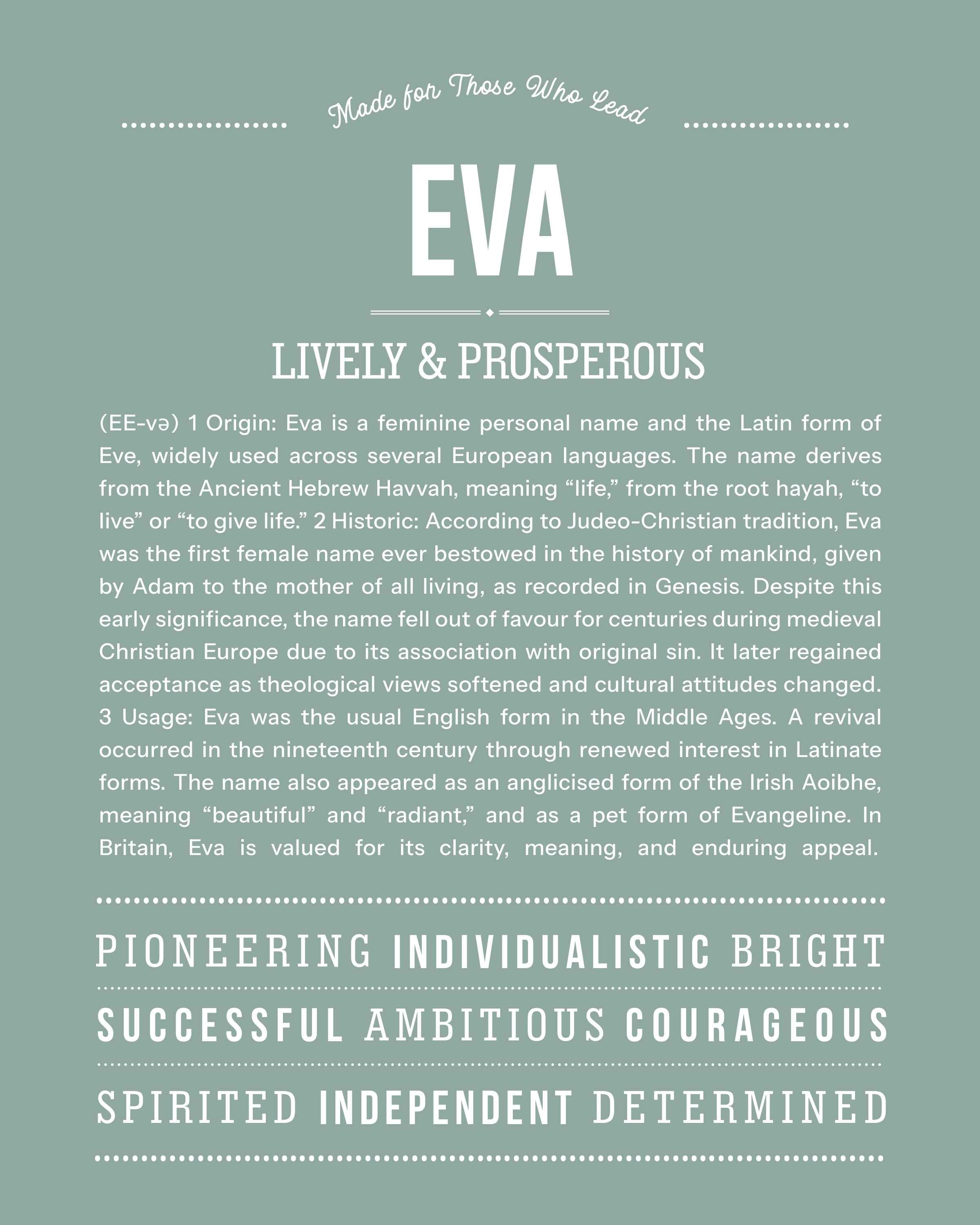 Eva | Personalised Name Meaning Print – Custom Name Art Gift