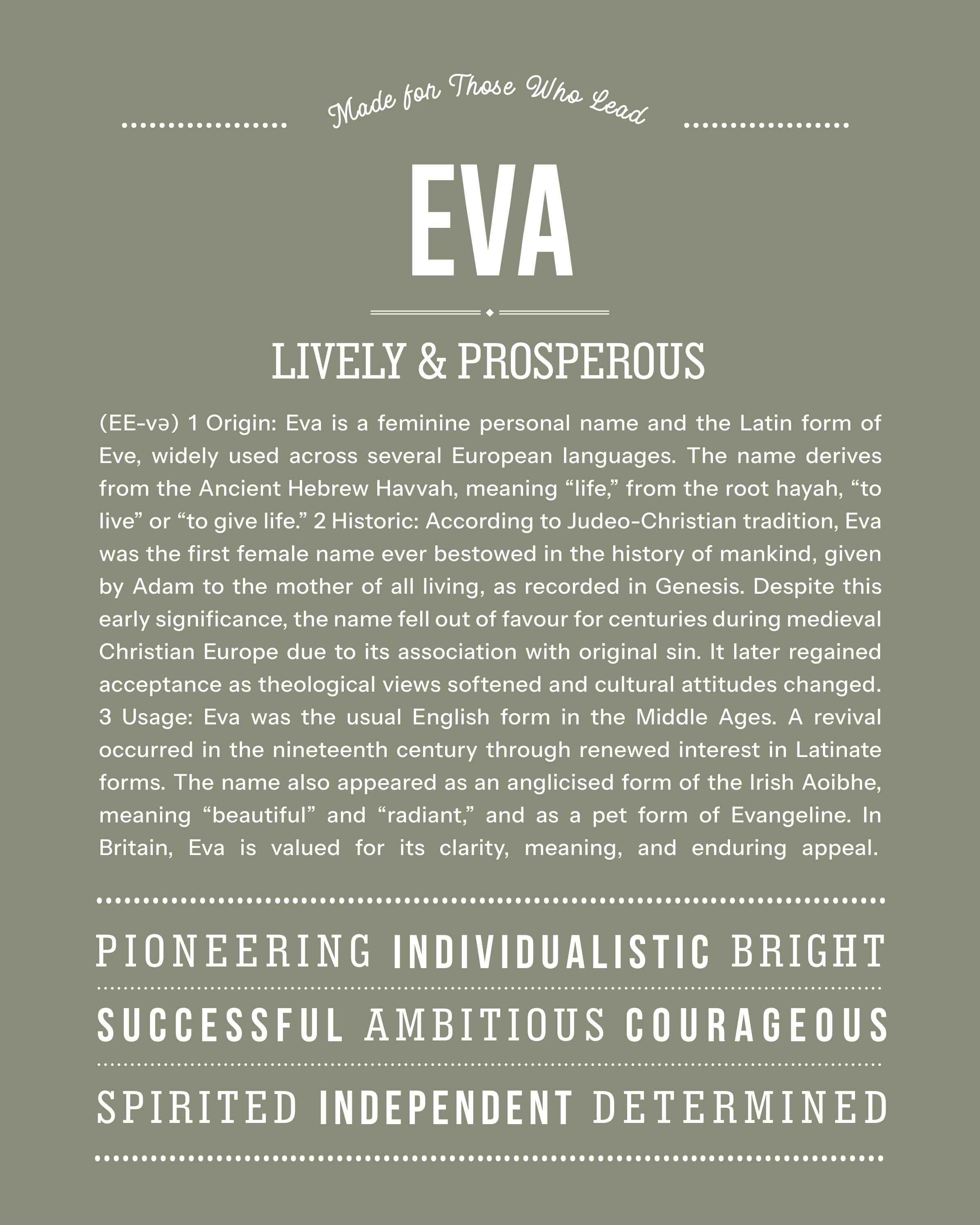 Eva | Personalised Name Meaning Print – Custom Name Art Gift