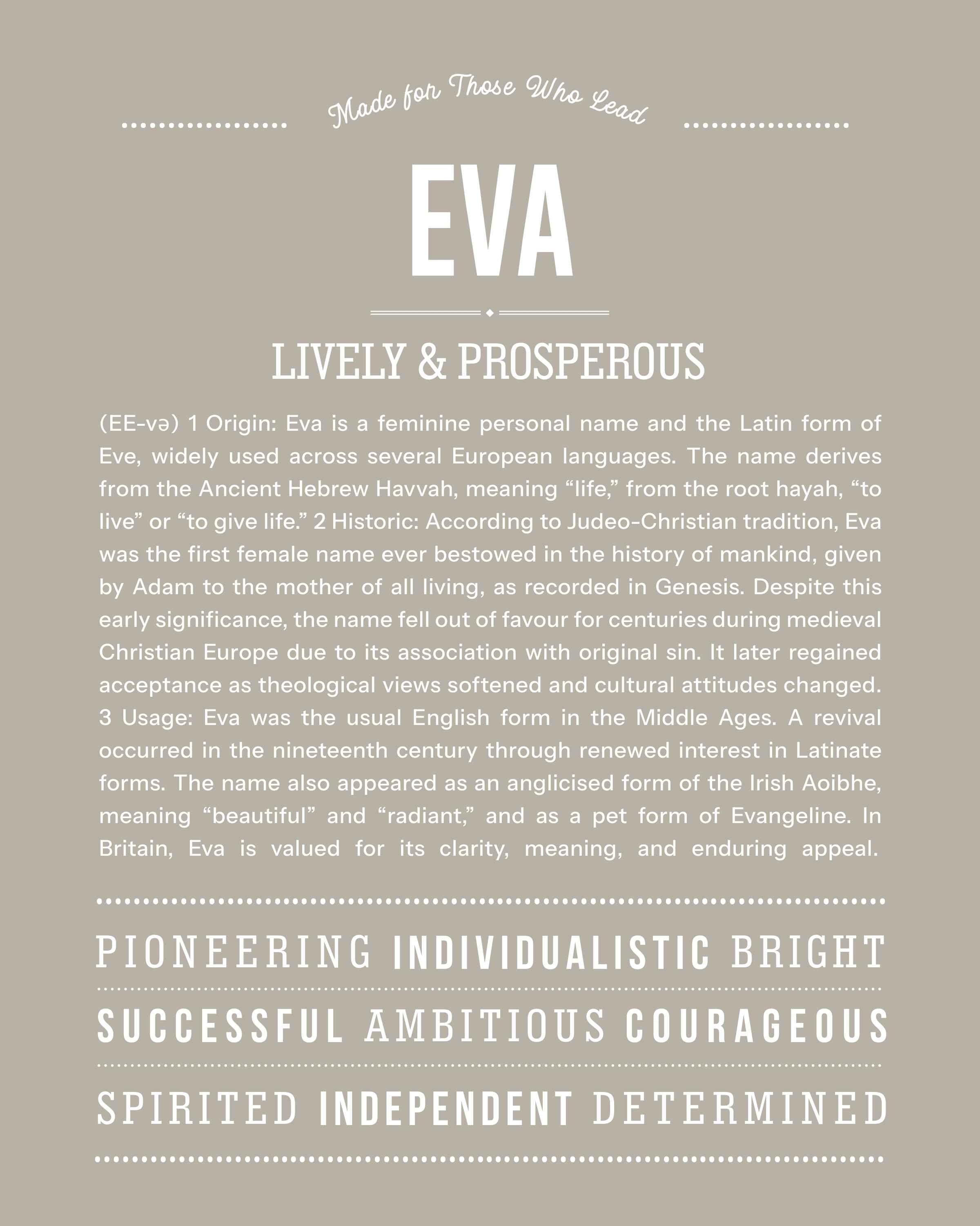 Eva | Personalised Name Meaning Print – Custom Name Art Gift