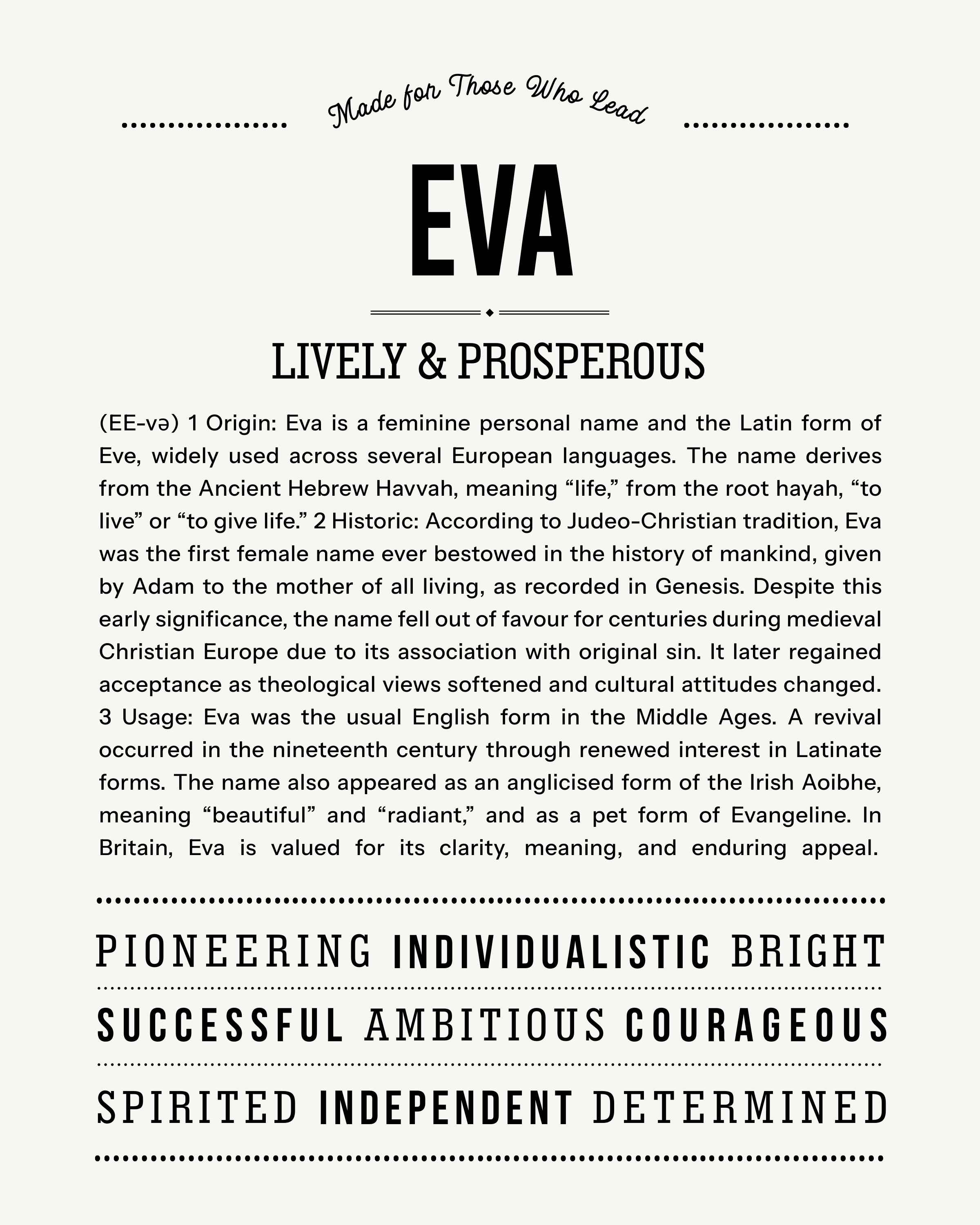 Eva | Personalised Name Meaning Print – Custom Name Art Gift