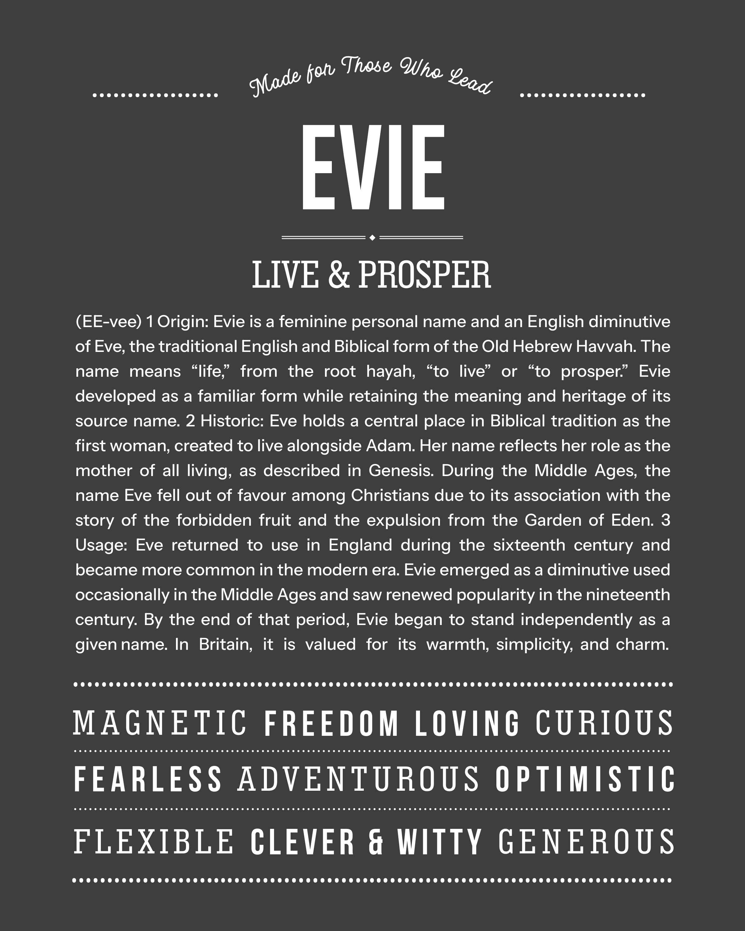 Evie | Personalised Name Meaning Print – Custom Name Art Gift