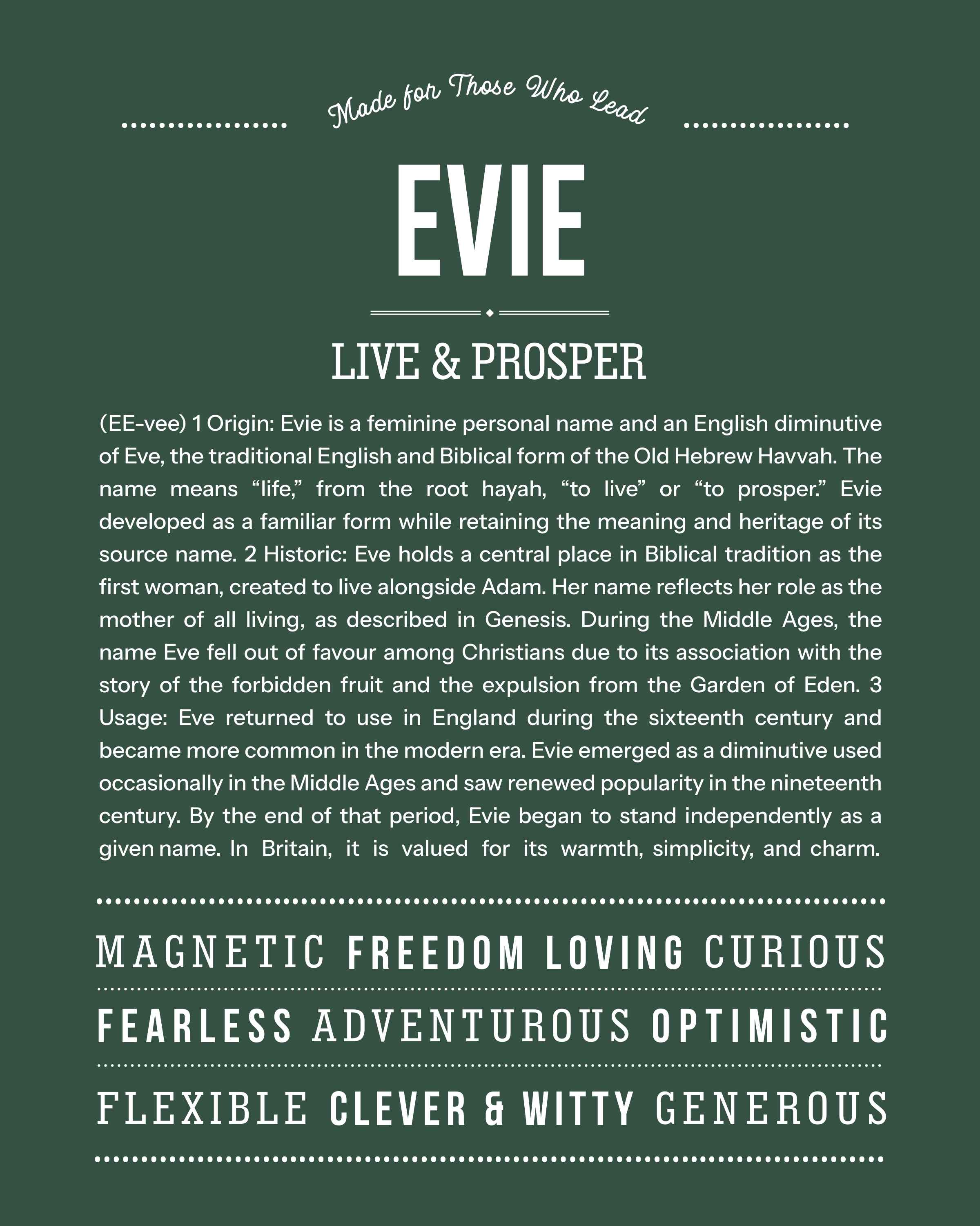 Evie | Personalised Name Meaning Print – Custom Name Art Gift
