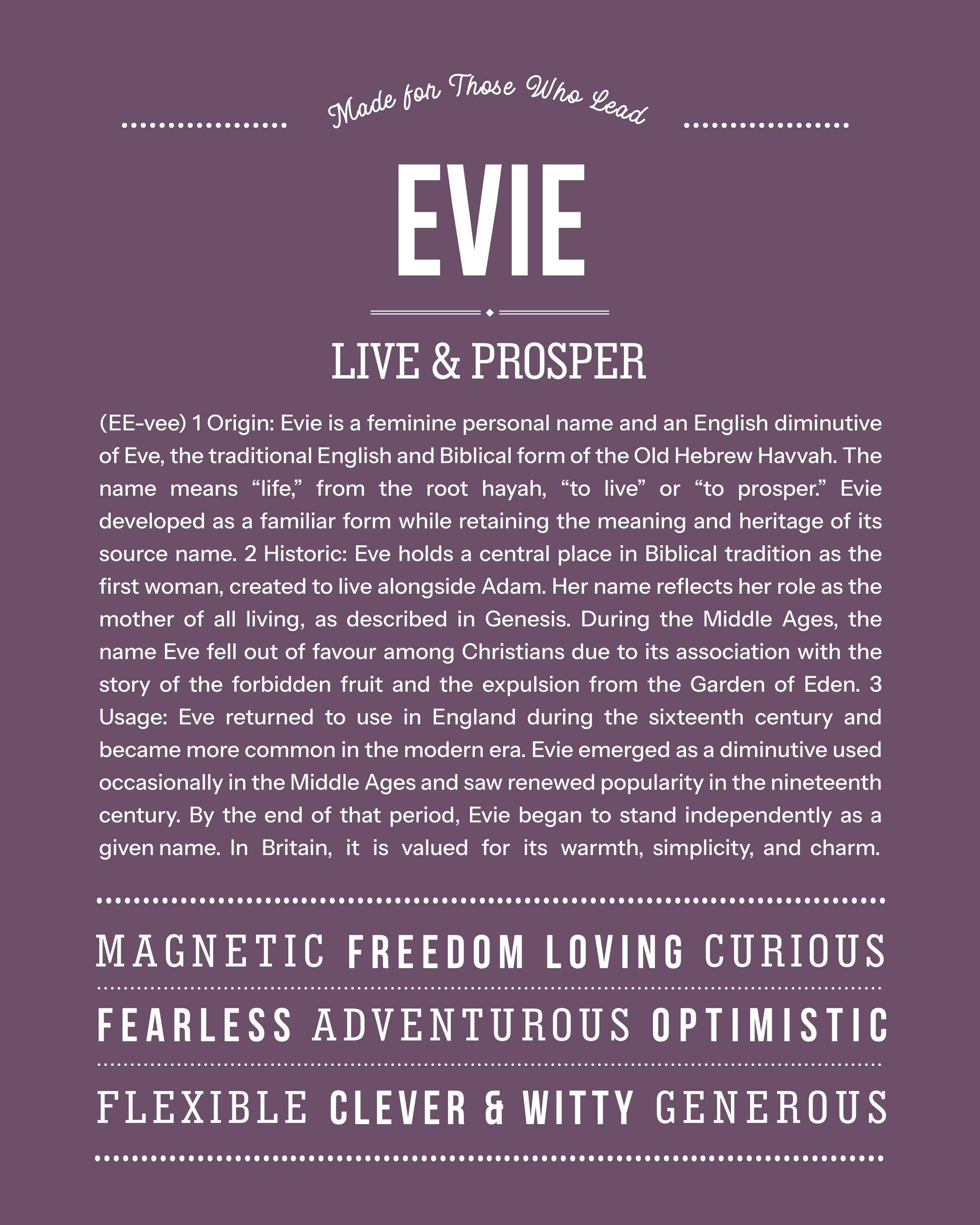 Evie | Personalised Name Meaning Print – Custom Name Art Gift