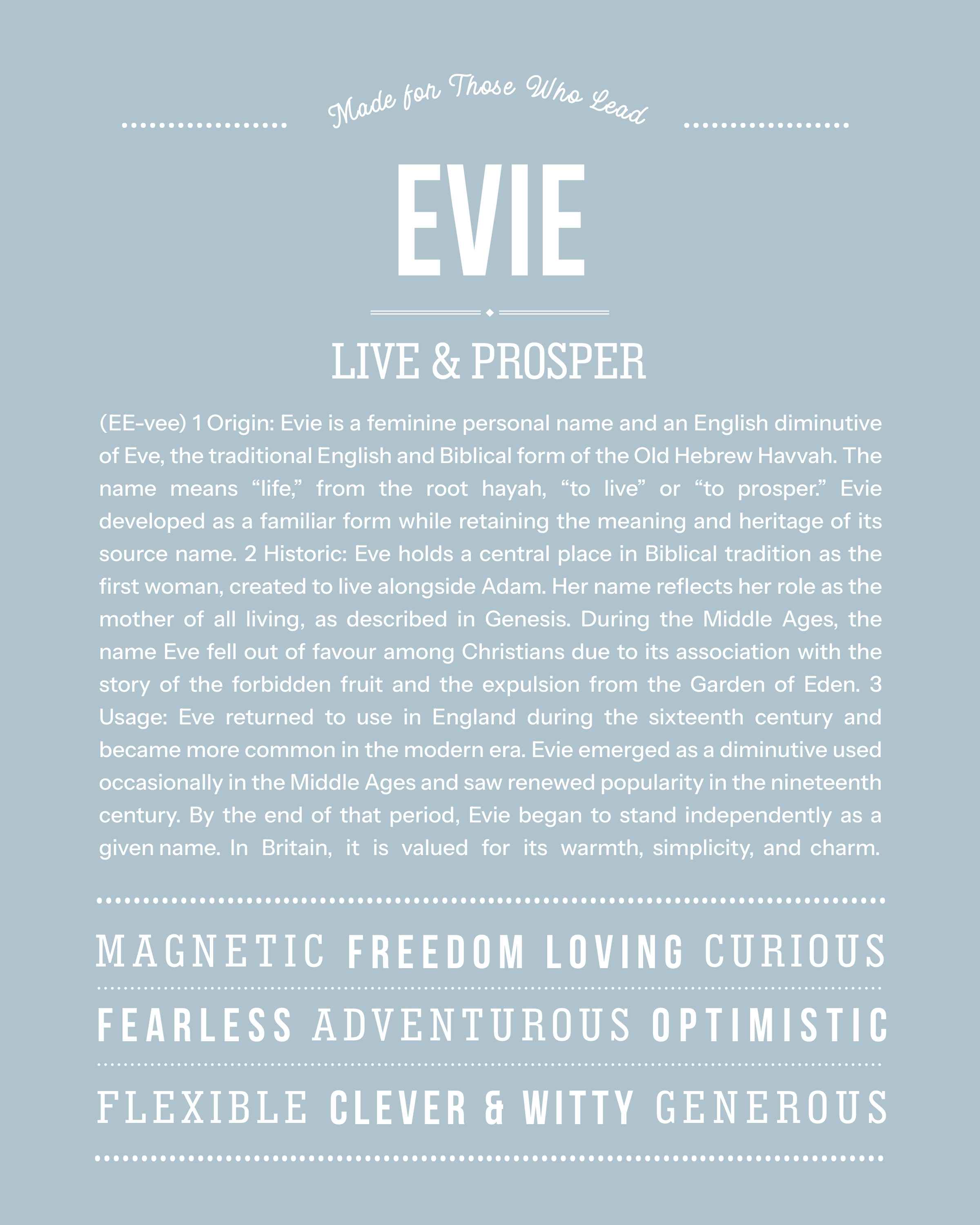 Evie | Personalised Name Meaning Print – Custom Name Art Gift
