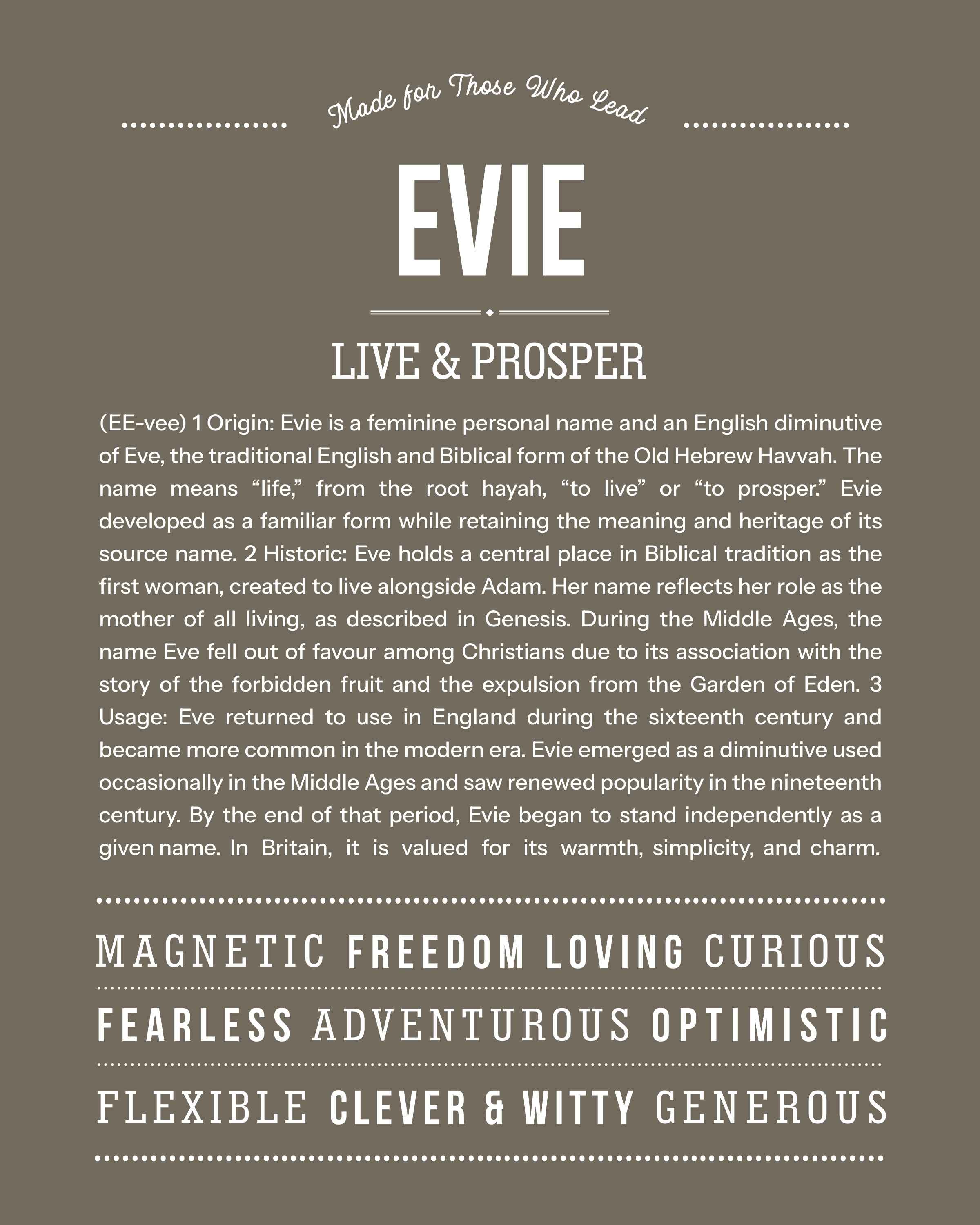 Evie | Personalised Name Meaning Print – Custom Name Art Gift