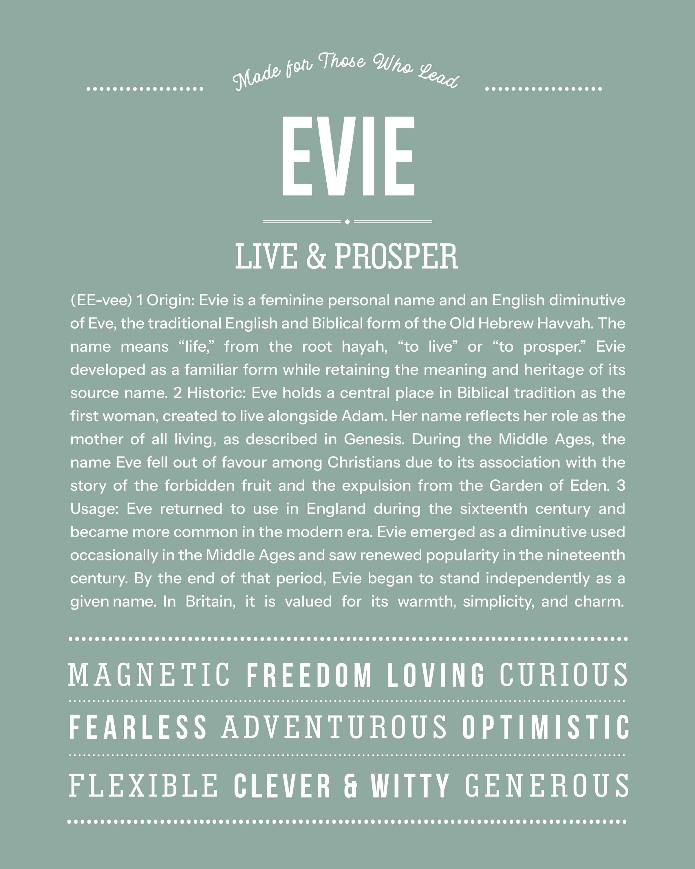 Evie | Personalised Name Meaning Print – Custom Name Art Gift