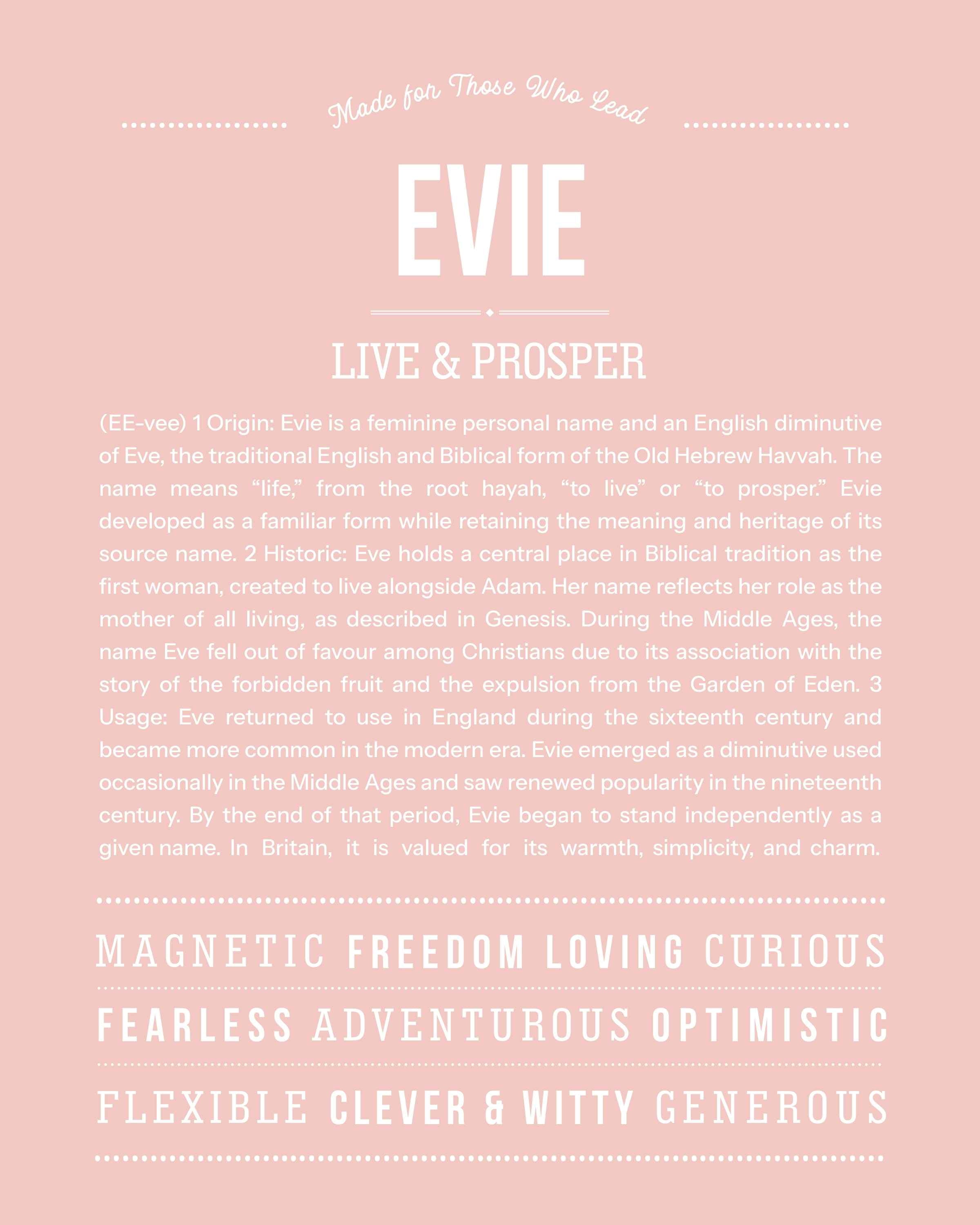 Evie | Personalised Name Meaning Print – Custom Name Art Gift