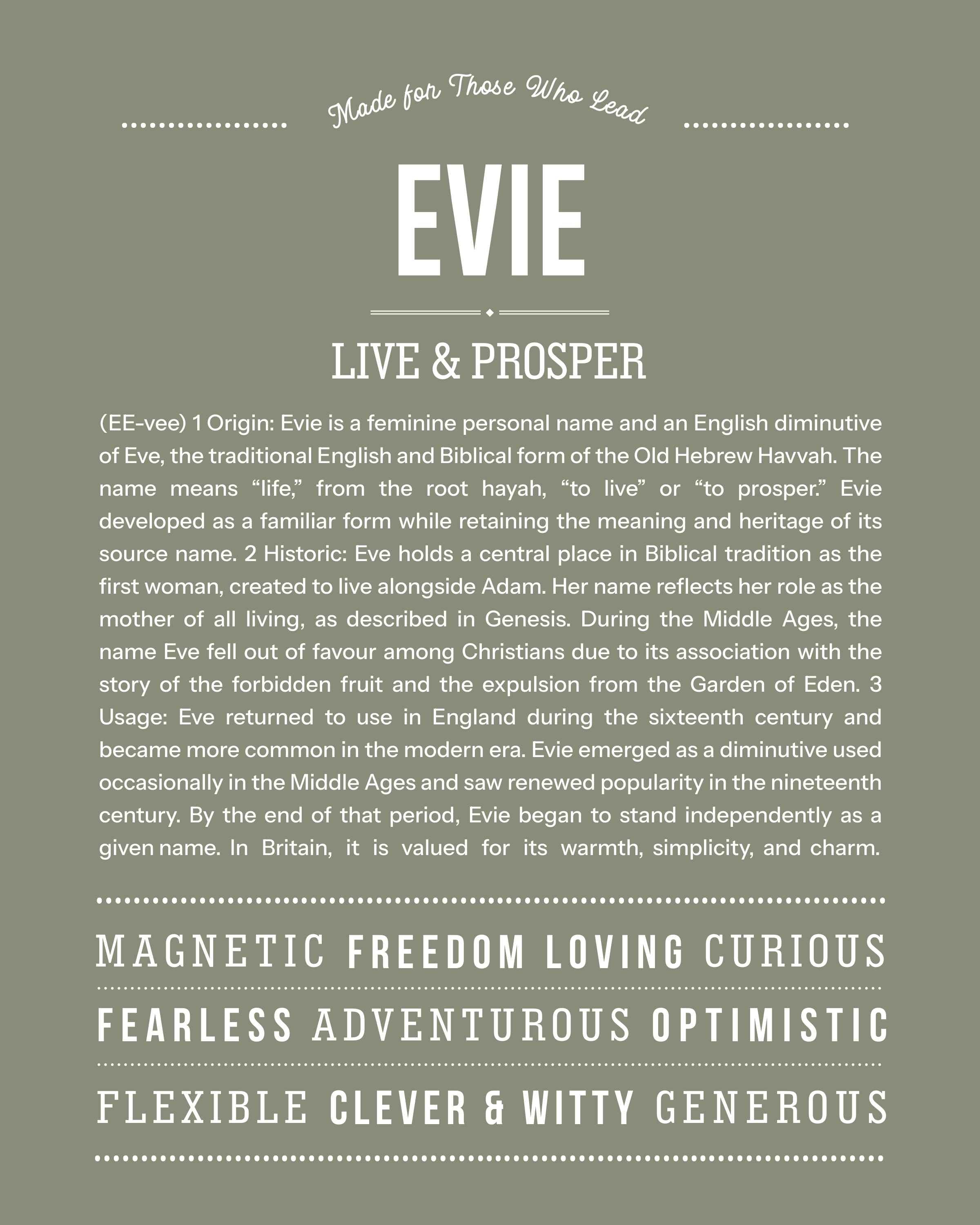 Evie | Personalised Name Meaning Print – Custom Name Art Gift
