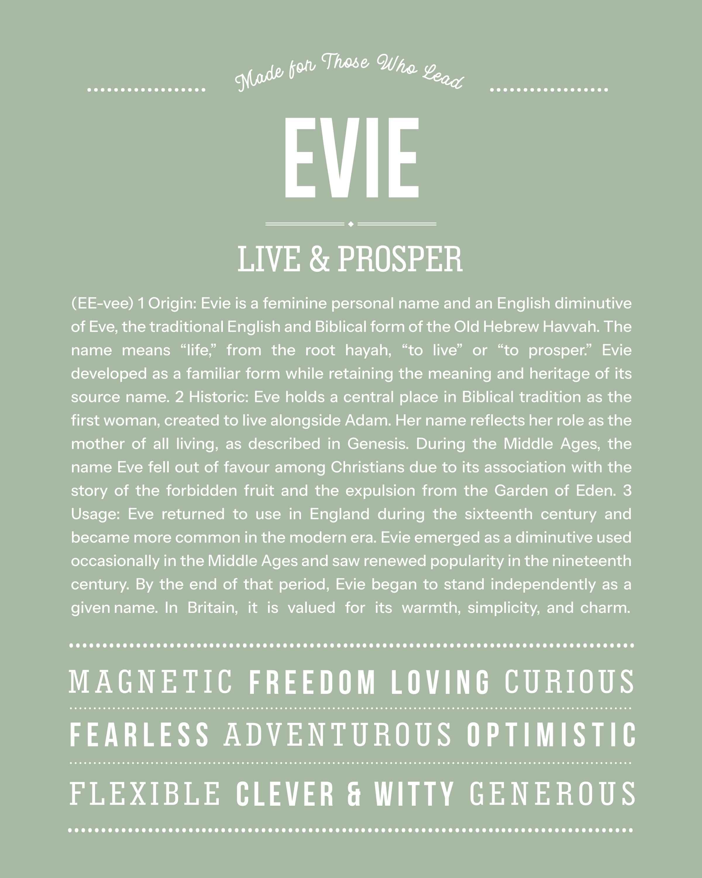 Evie | Personalised Name Meaning Print – Custom Name Art Gift