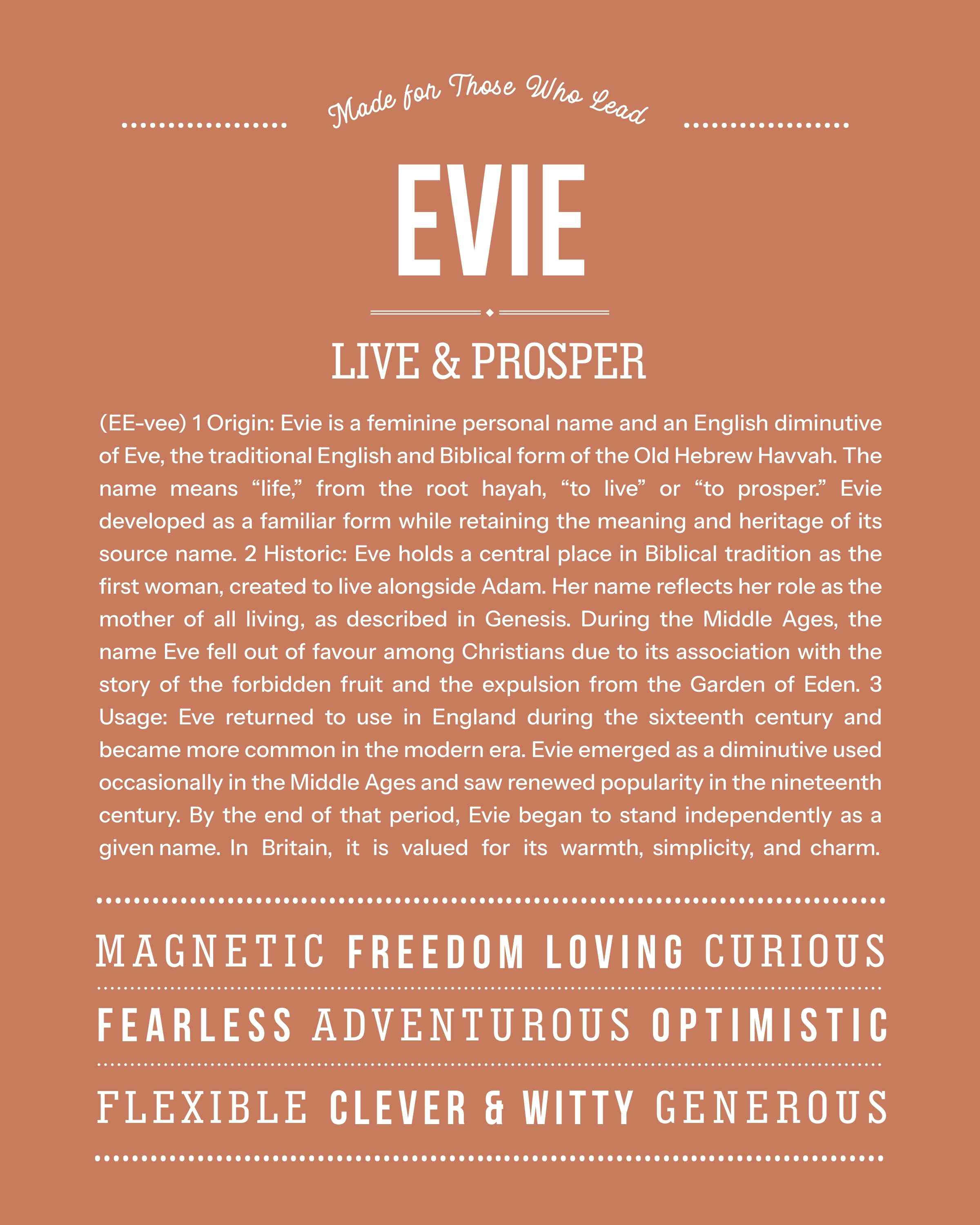 Evie | Personalised Name Meaning Print – Custom Name Art Gift