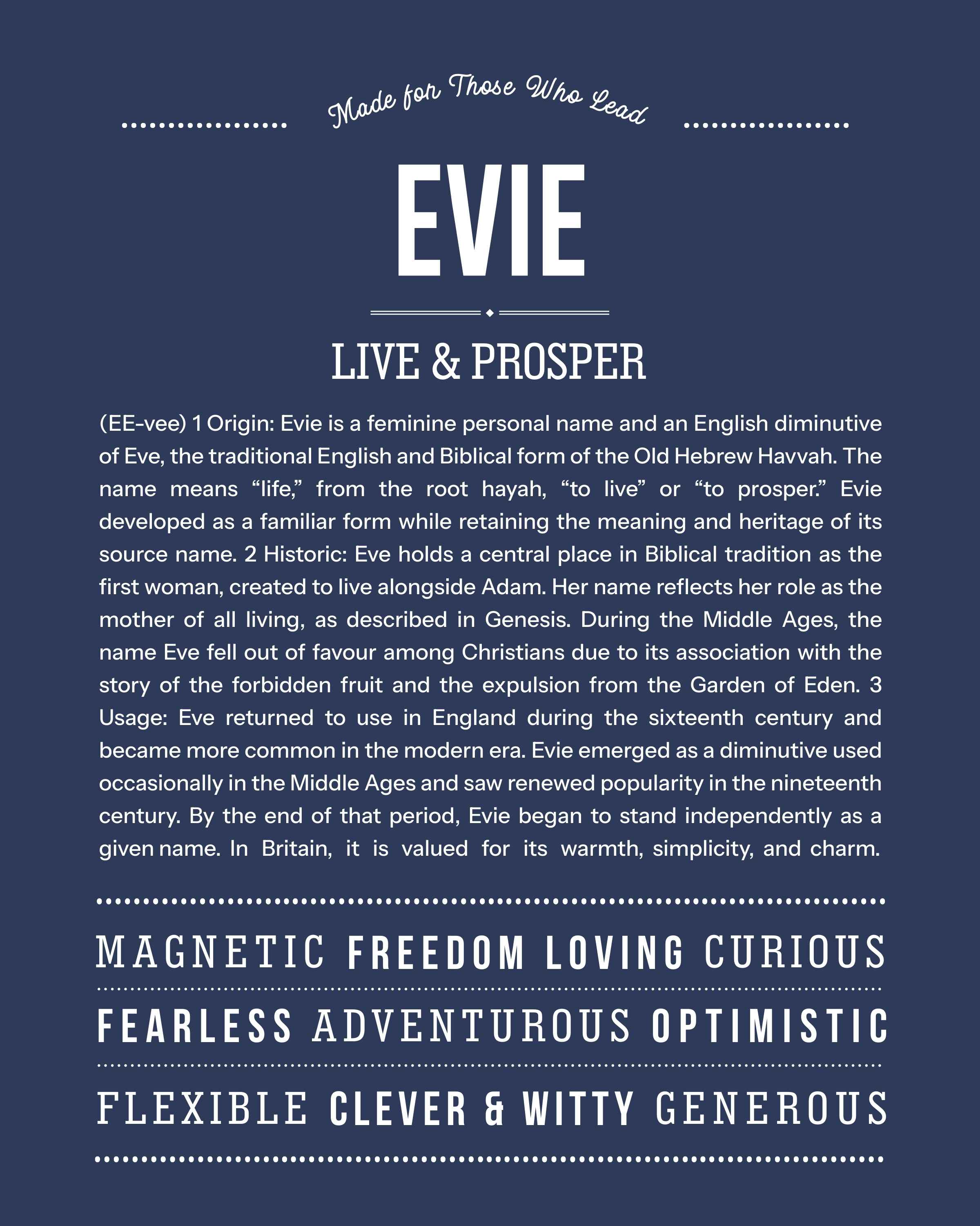 Evie | Personalised Name Meaning Print – Custom Name Art Gift