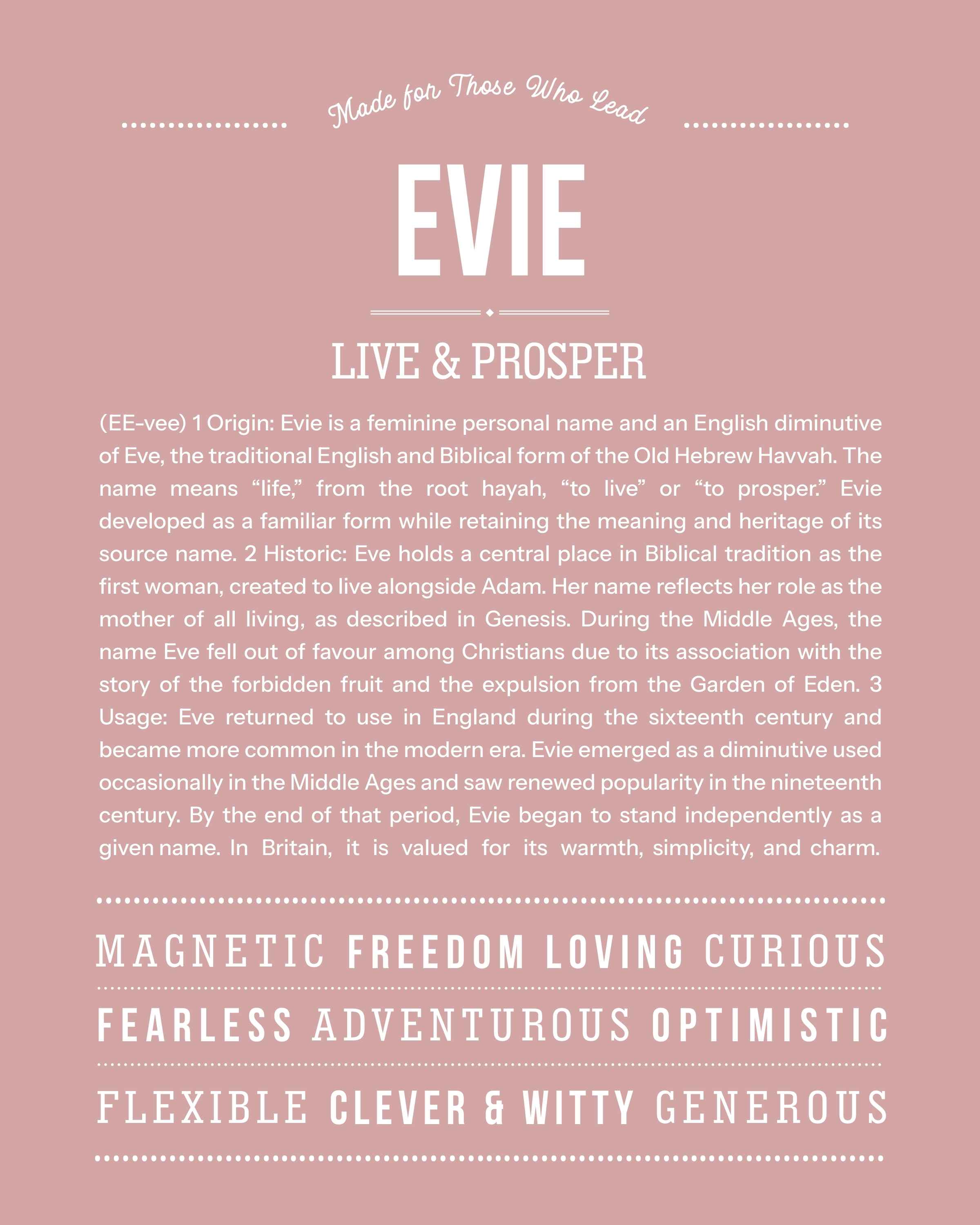 Evie | Personalised Name Meaning Print – Custom Name Art Gift