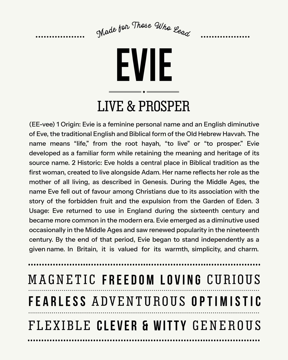 Evie | Personalised Name Meaning Print, Custom Name Art Gift – Name ...