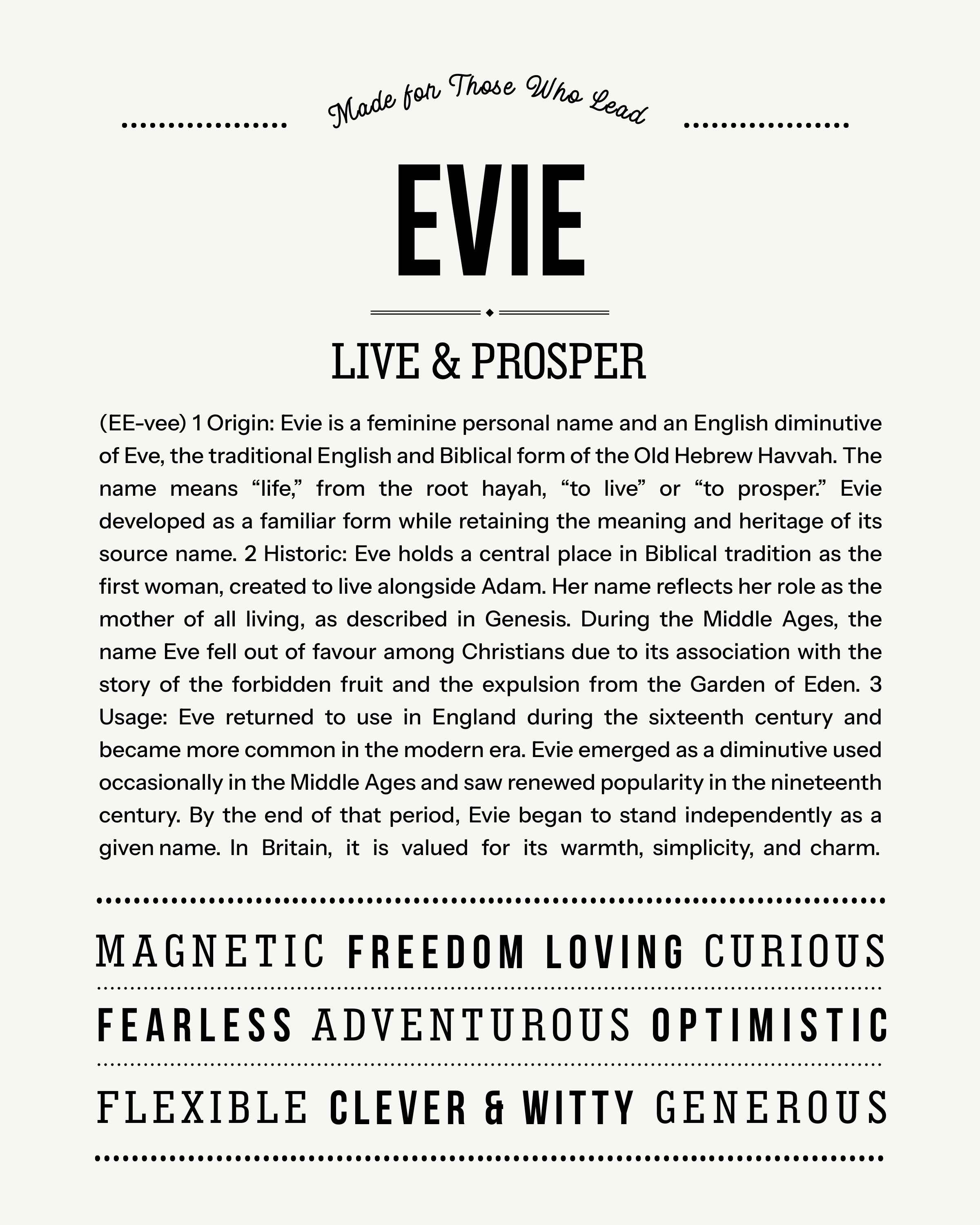Evie | Personalised Name Meaning Print – Custom Name Art Gift