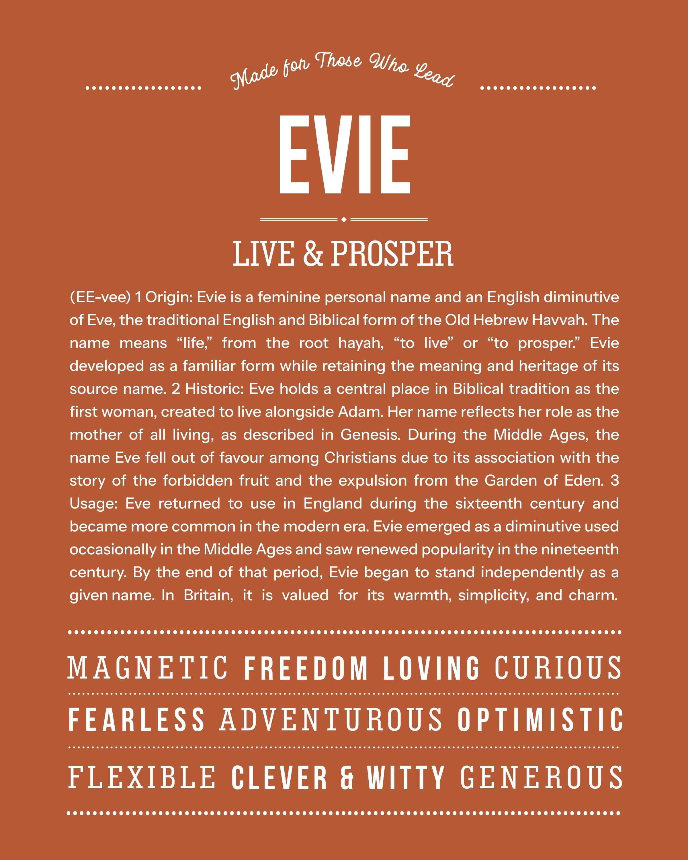 Evie | Personalised Name Meaning Print – Custom Name Art Gift