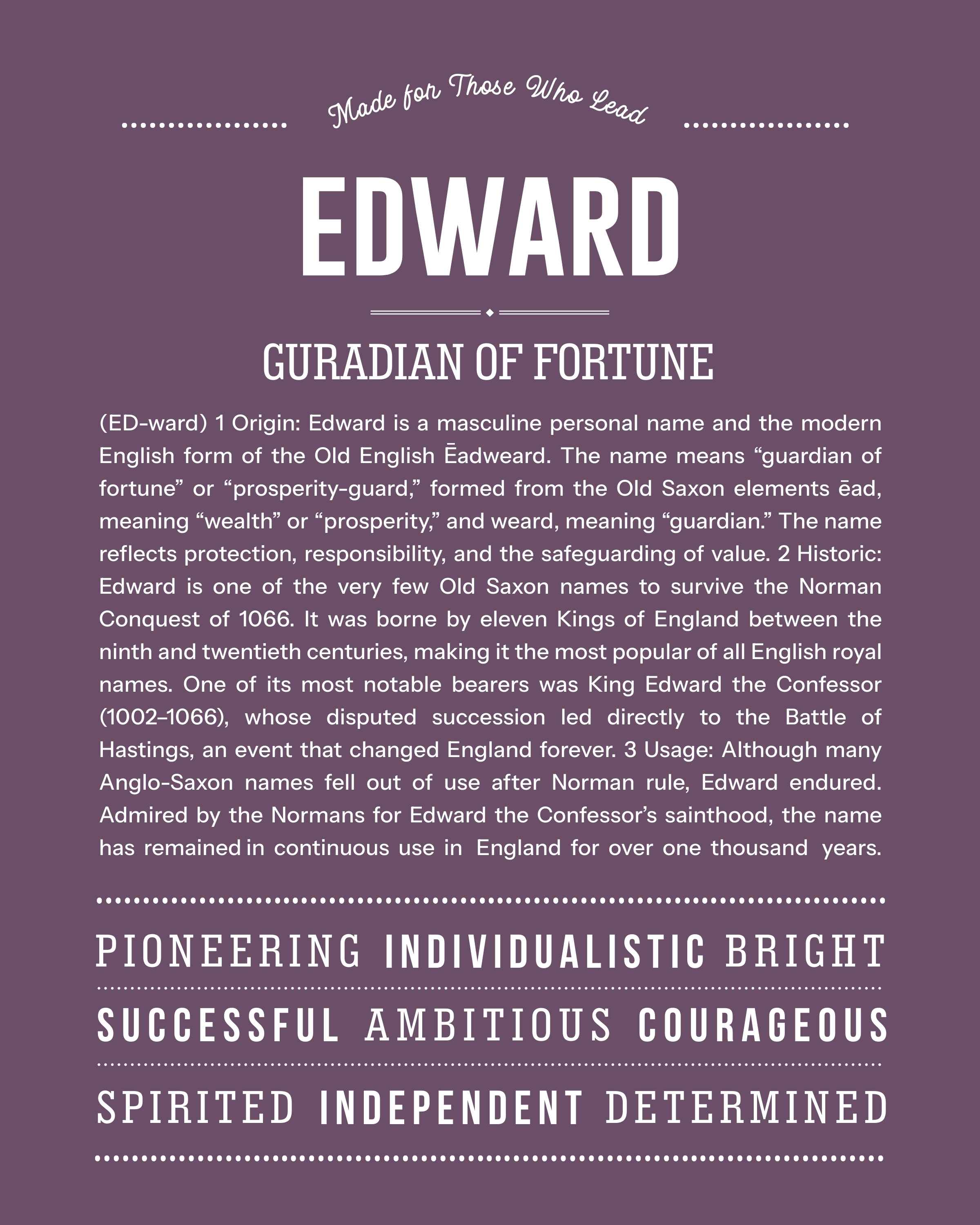Edward | Personalised Name Meaning Print – Custom Name Art Gift
