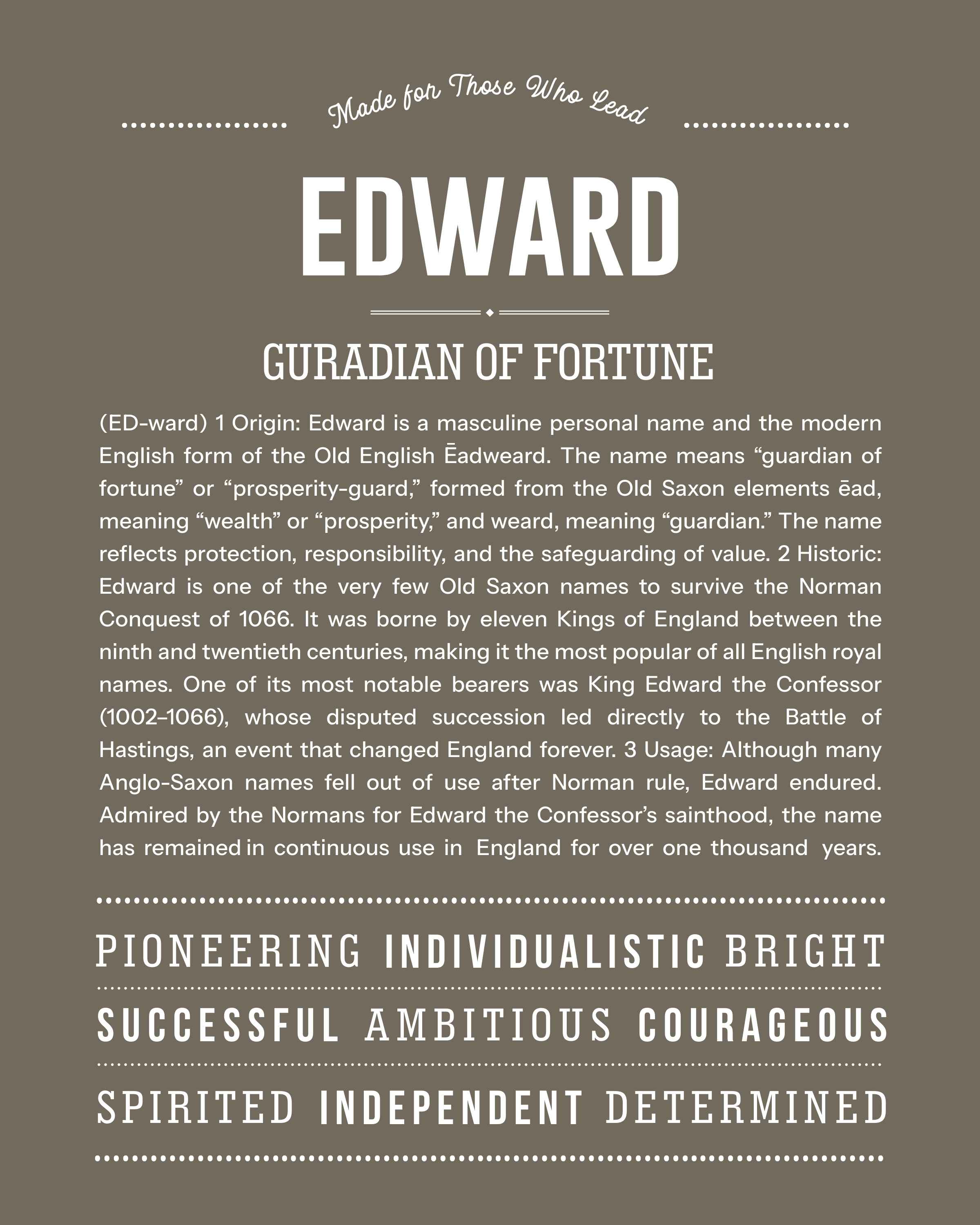 Edward | Personalised Name Meaning Print – Custom Name Art Gift