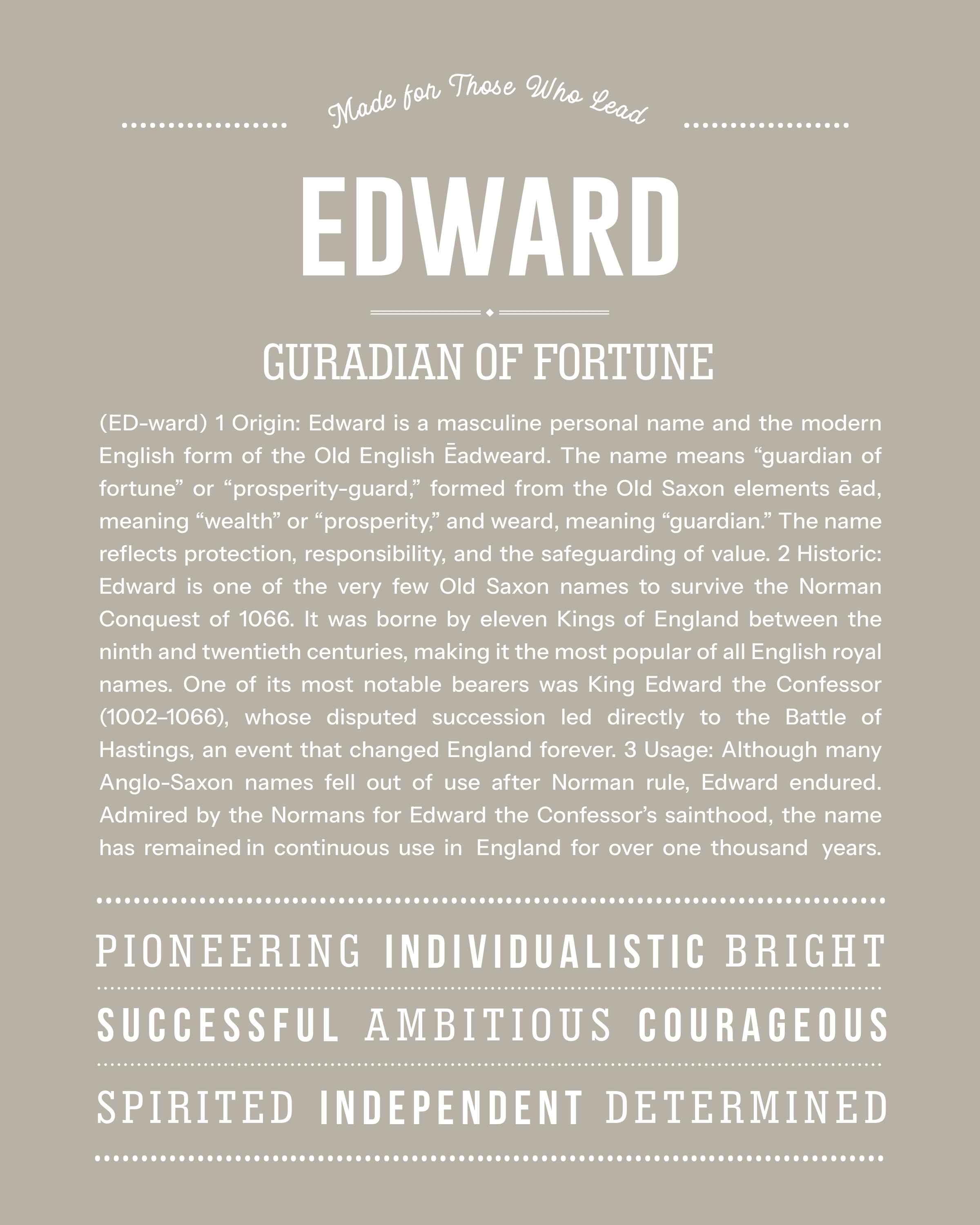 Edward | Personalised Name Meaning Print – Custom Name Art Gift