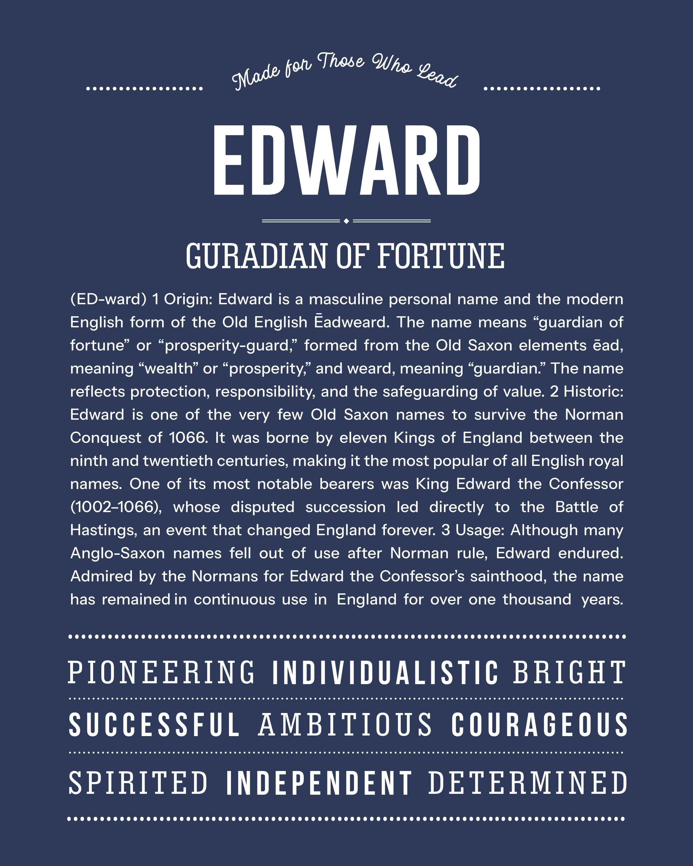 Edward | Personalised Name Meaning Print – Custom Name Art Gift