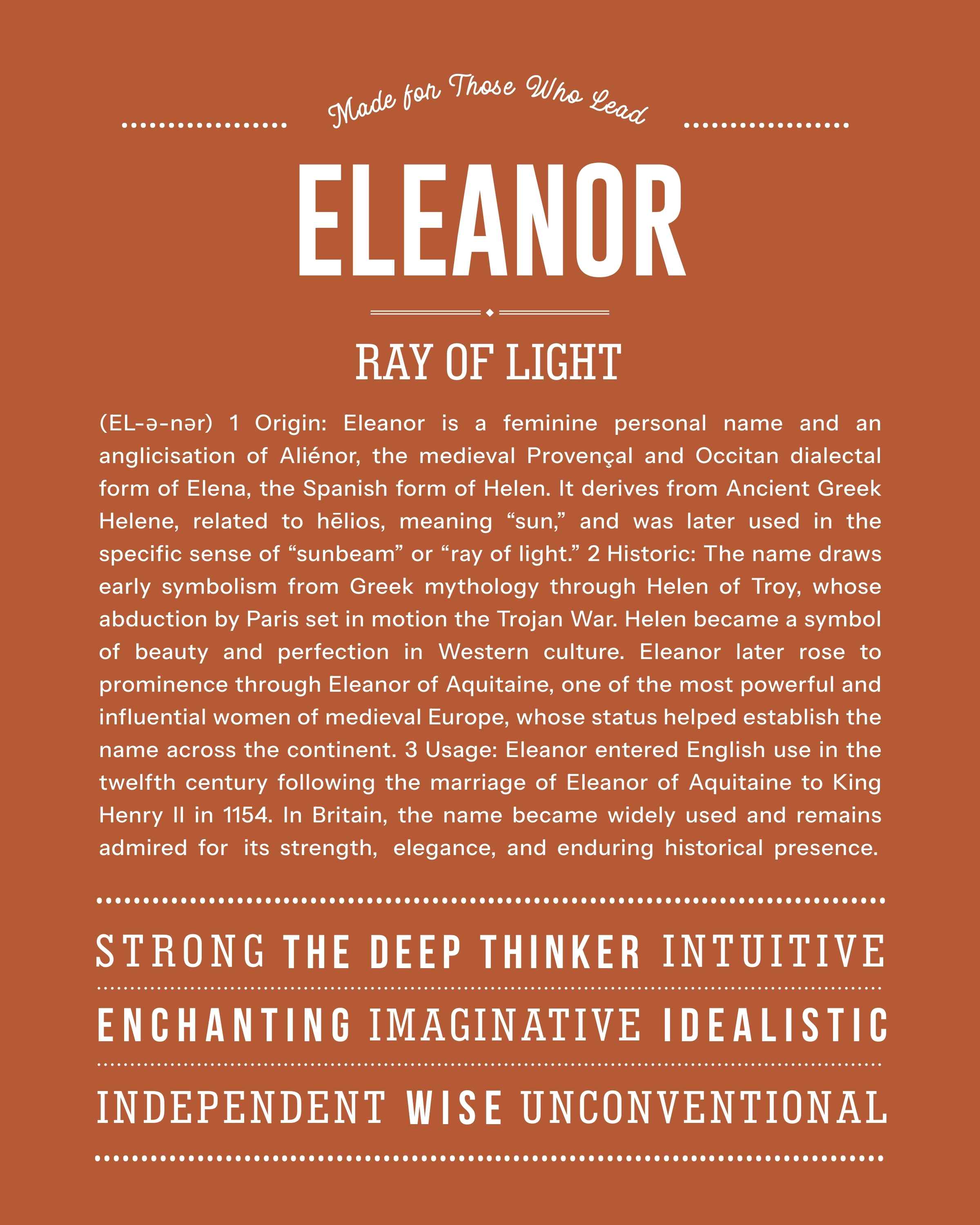 Eleanor | Personalised Name Meaning Print – Custom Name Art Gift