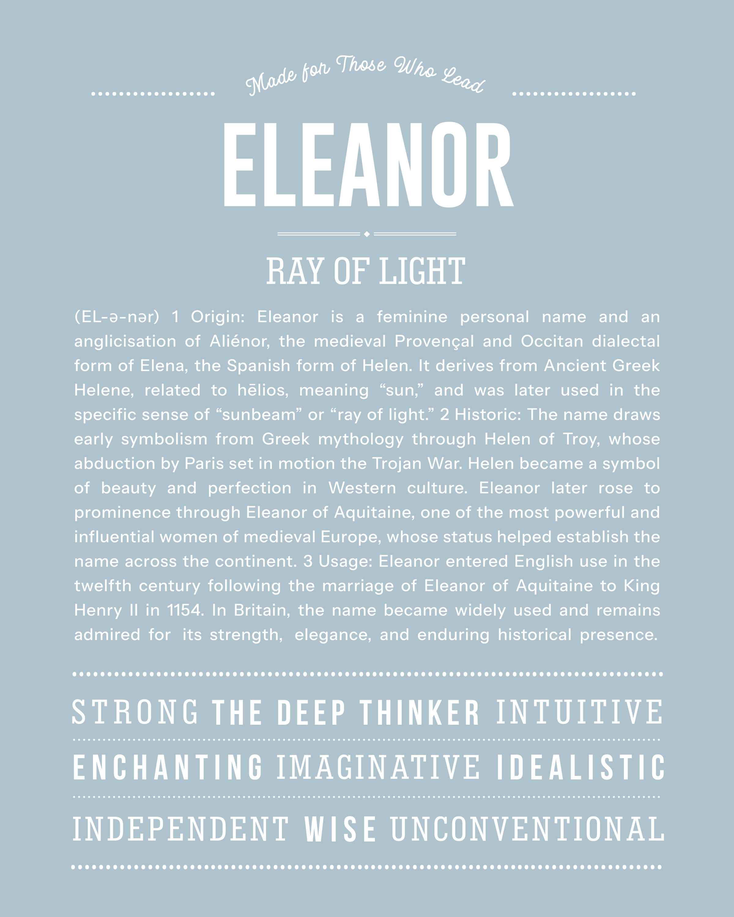 Eleanor | Personalised Name Meaning Print – Custom Name Art Gift