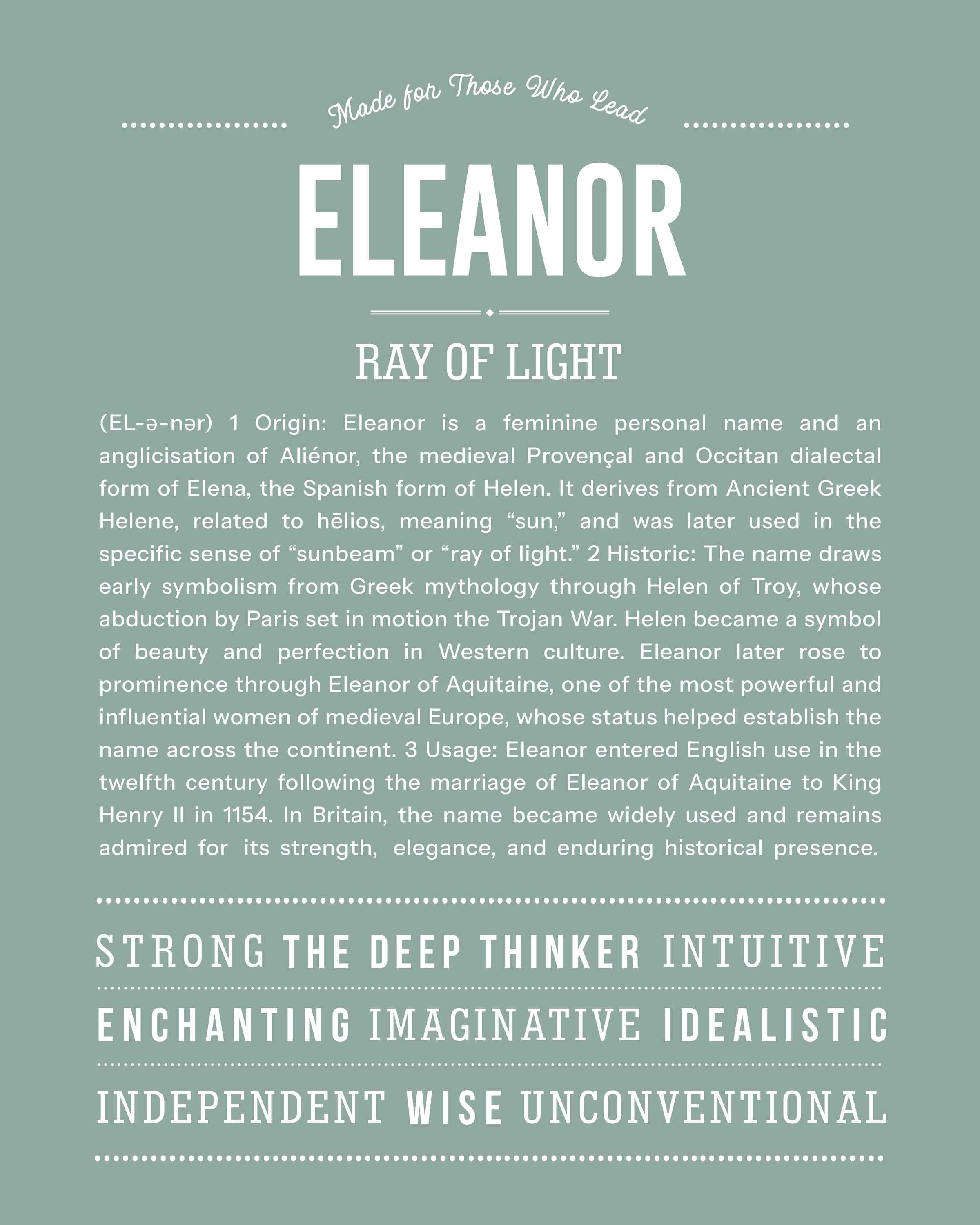 Eleanor | Personalised Name Meaning Print – Custom Name Art Gift