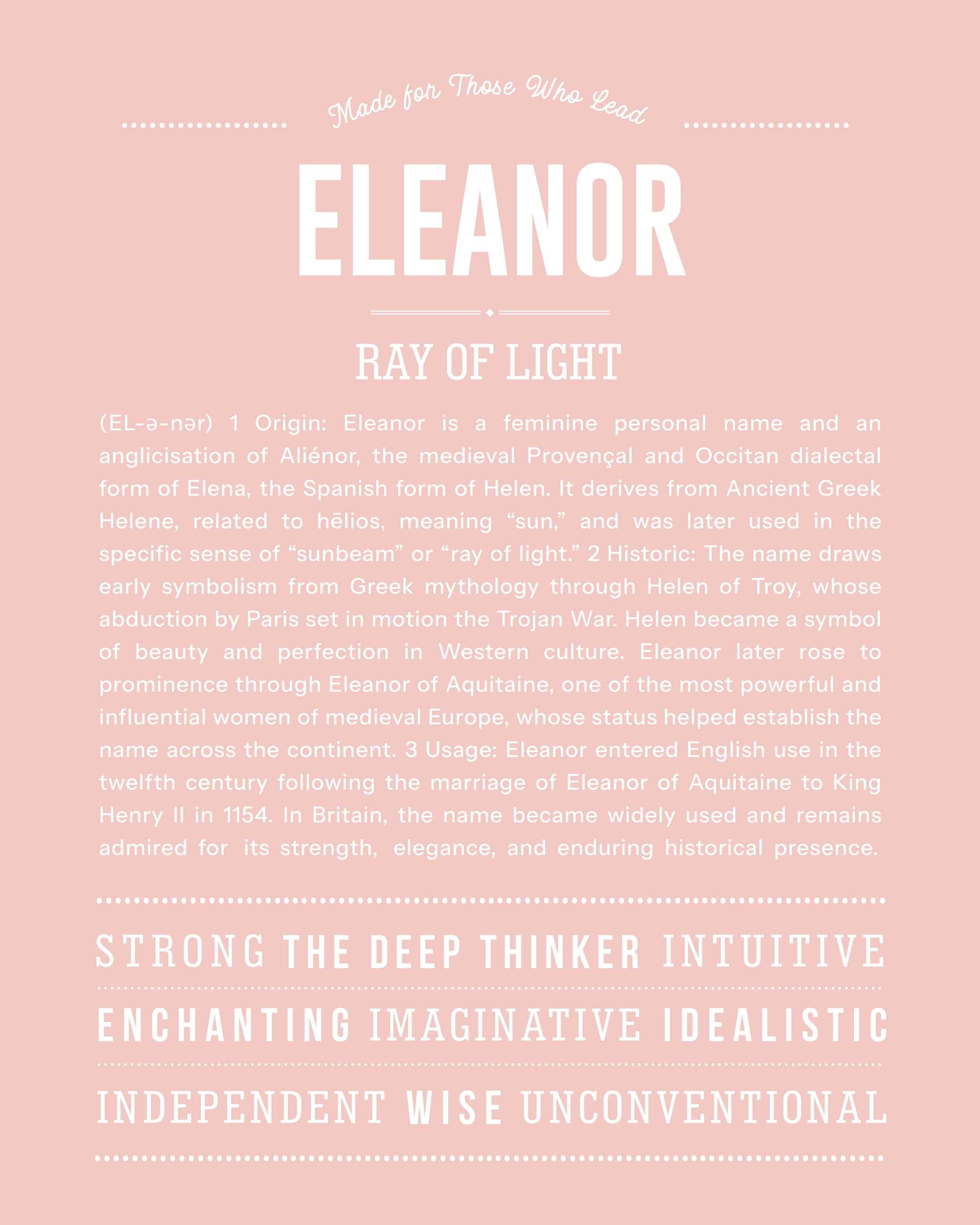 Eleanor | Personalised Name Meaning Print – Custom Name Art Gift