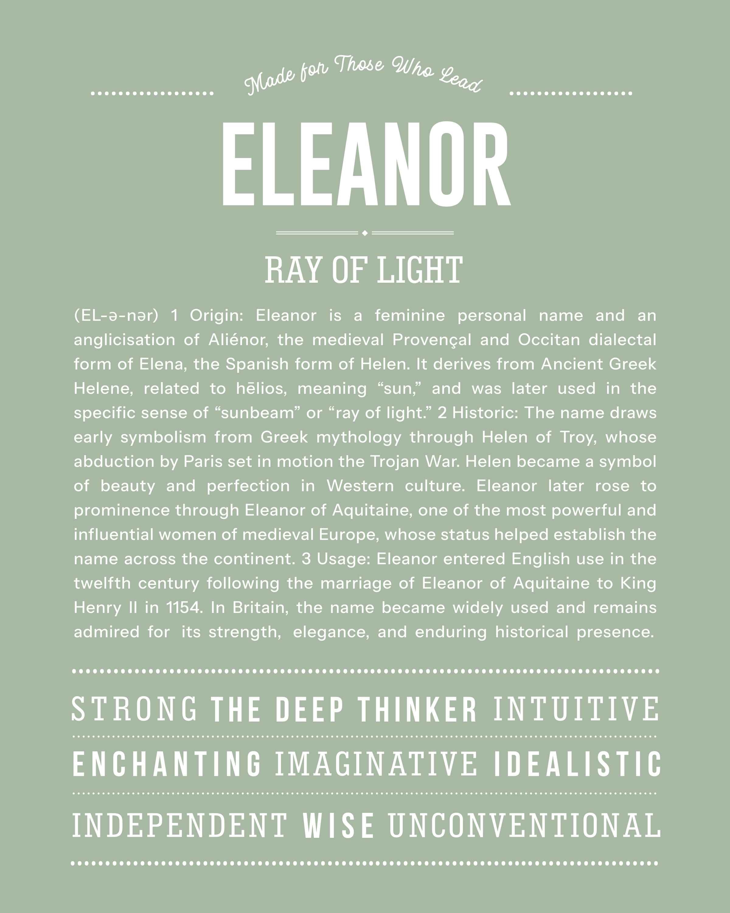 Eleanor | Personalised Name Meaning Print – Custom Name Art Gift